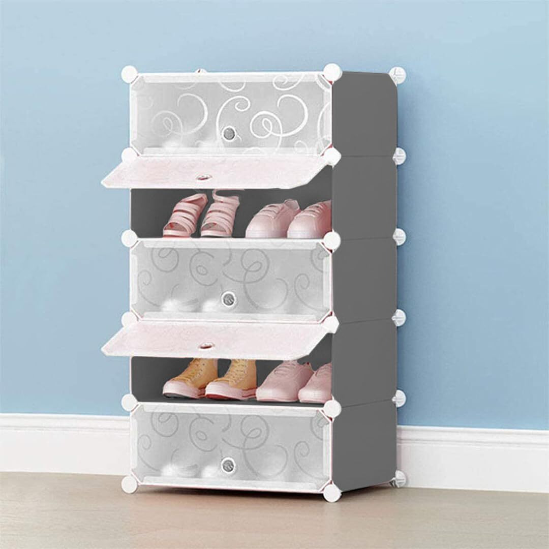 Aysis Diy Shoe Rack Organizer/Multi-Purpose Plastic 5 Layers Portable And Folding Shoe Rack (Grey)