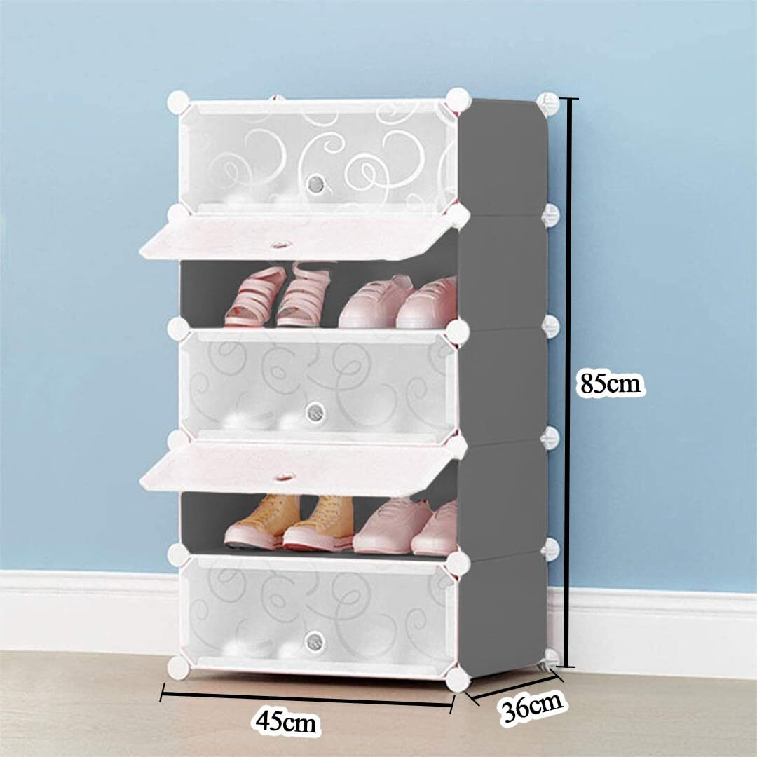 Aysis Diy Shoe Rack Organizer/Multi-Purpose Plastic 5 Layers Portable And Folding Shoe Rack (Grey)
