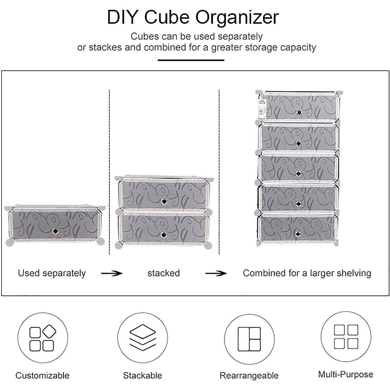 Aysis Diy Shoe Rack Organizer/Multi-Purpose Plastic 5 Layers Portable And Folding Shoe Rack (Grey)