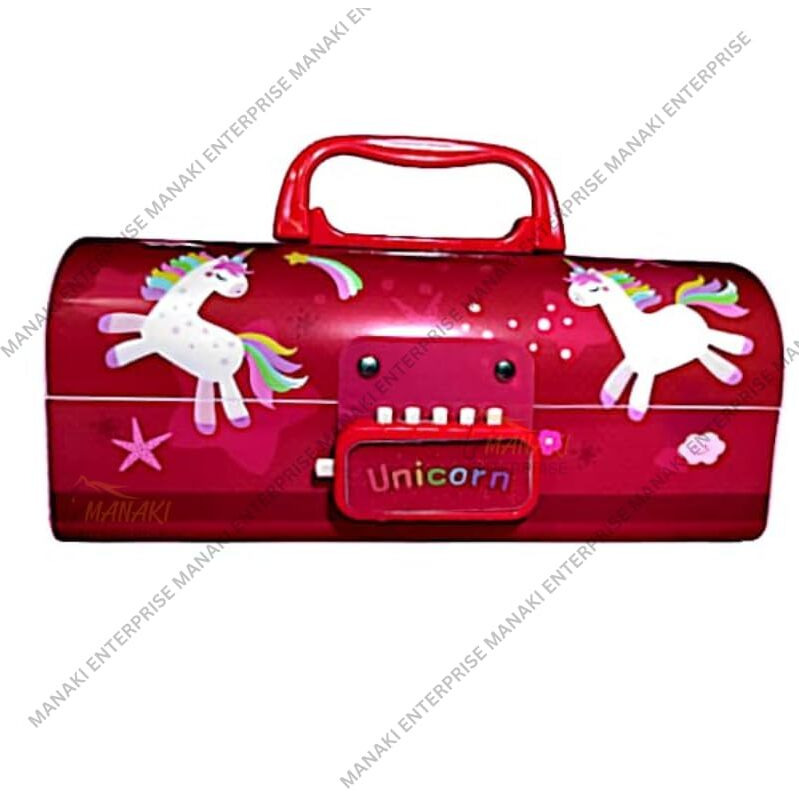 Manaki Enterprise Plastic Children's Pen & Pencil Box, Suitcase-Style Password-Lock Multi-Layer Pencil Box For Boys And Girls, Stationery Organizer Case Gift For Children - Red