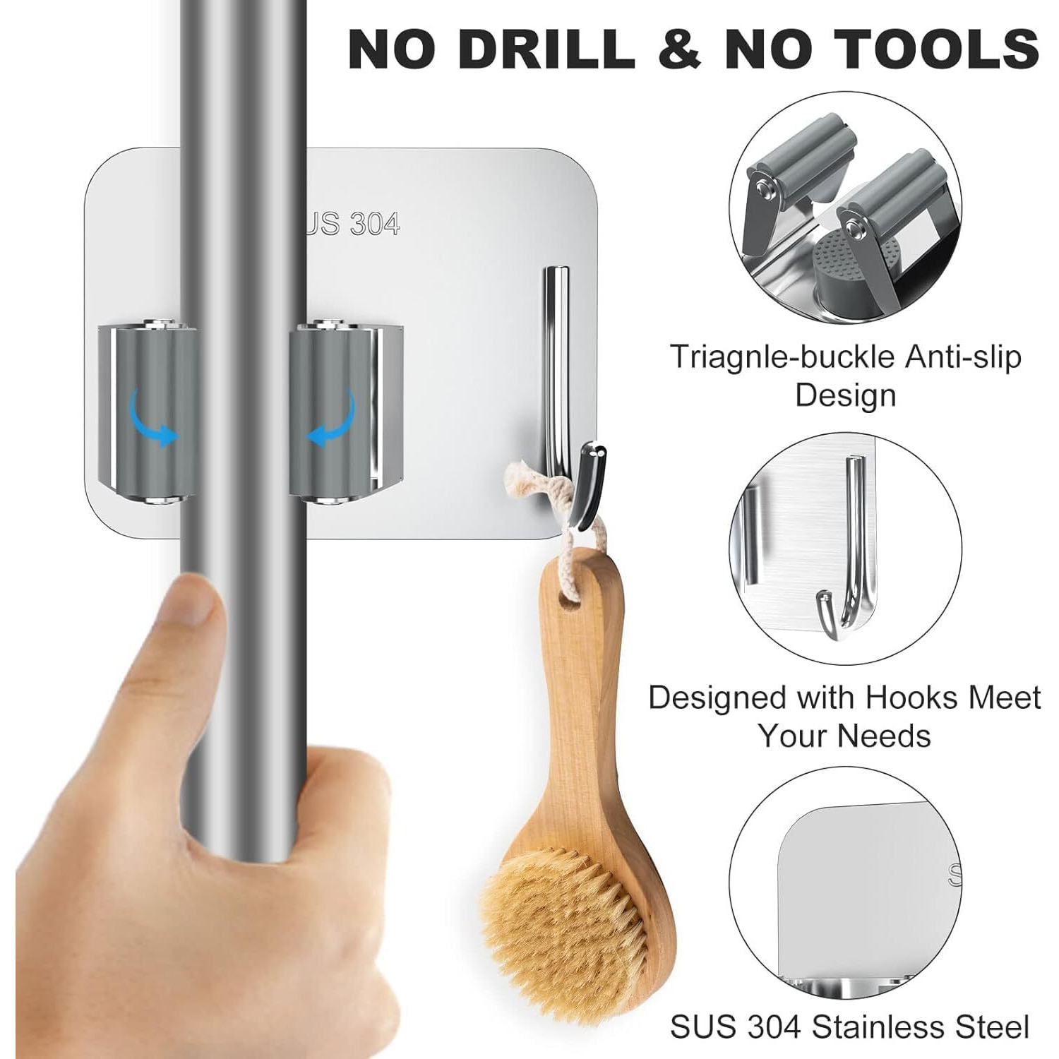 Chillyfit Broom Holder Wall Mounted 2 Pack, Mop Holder For Wall, Broom Holder, Self Adhesive Holder Stand To Mount Cleaning Brush Stick Hanger, Wiper Organizer Storage, Wall Hook For Bathroom, Home