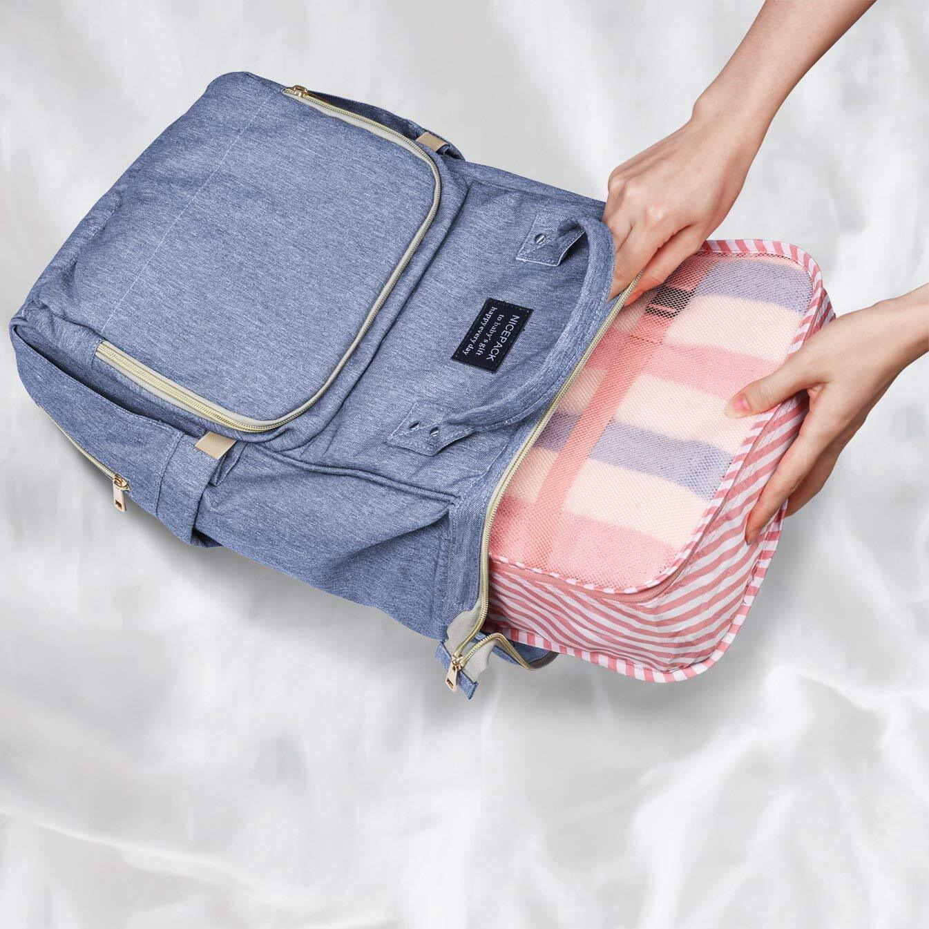 House Of Quirk Polyester 9Pcs Set Travel Organizer Packing Cubes Lightweight Travel Luggage Organizers With Laundry Bag(Pink Stripes),30 Cm,12 Cm
