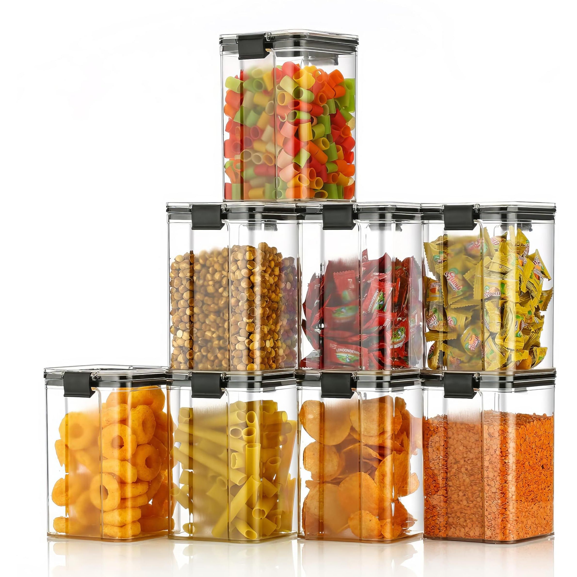Kwer 1200Ml Air Tight Container Set For Home Kitchen Items Storage Containers Set Food Containers (Plastic, Pack Of 12), Black