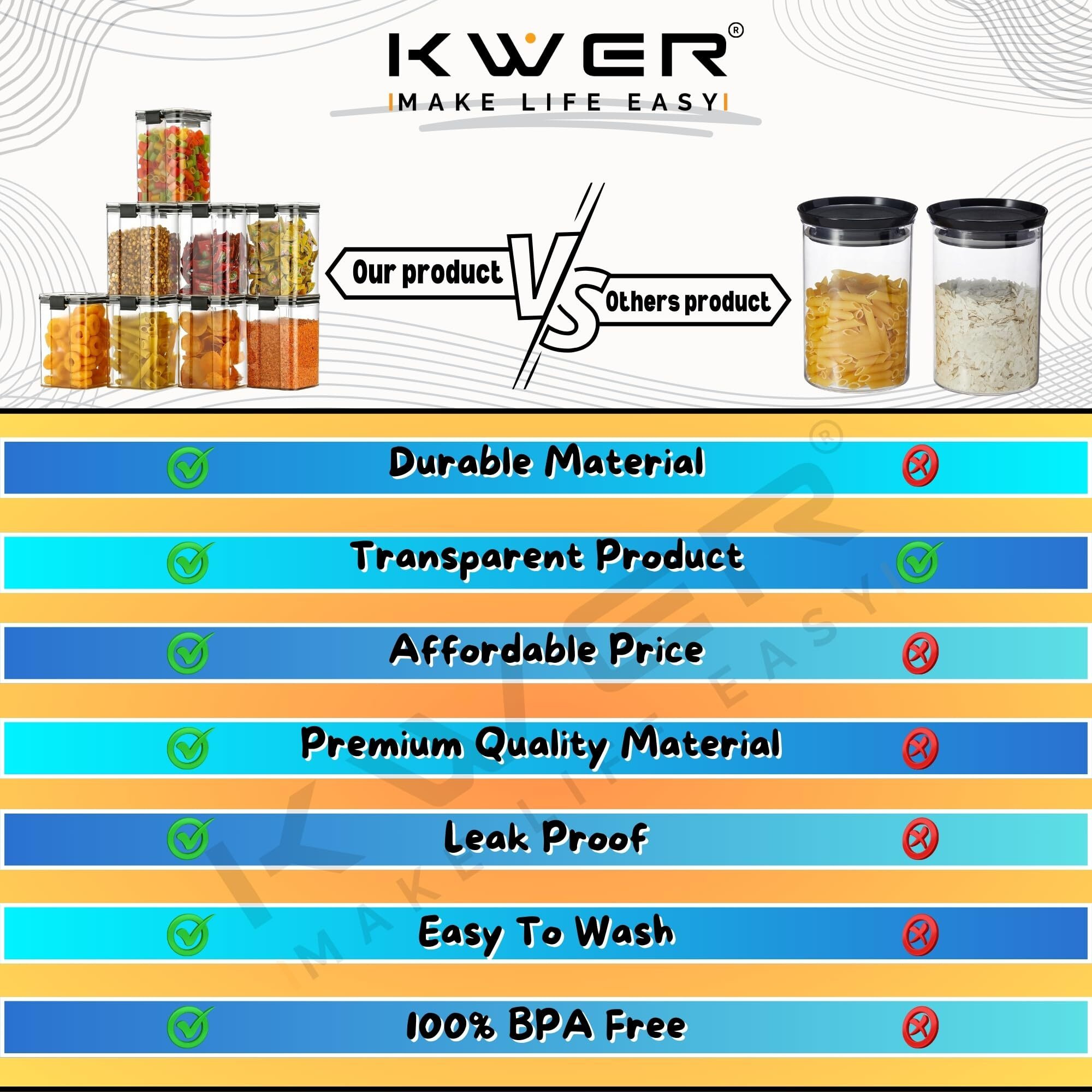 Kwer 1200Ml Air Tight Container Set For Home Kitchen Items Storage Containers Set Food Containers (Plastic, Pack Of 12), Black