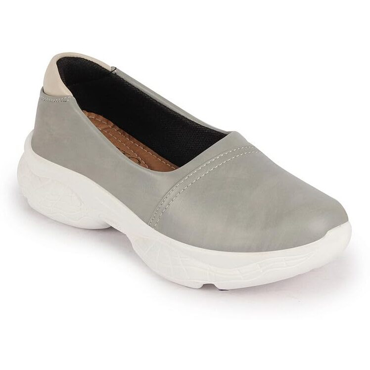 Fausto Women's Outdoor Fashion Stitched Slip On Shoes (Grey, 8)