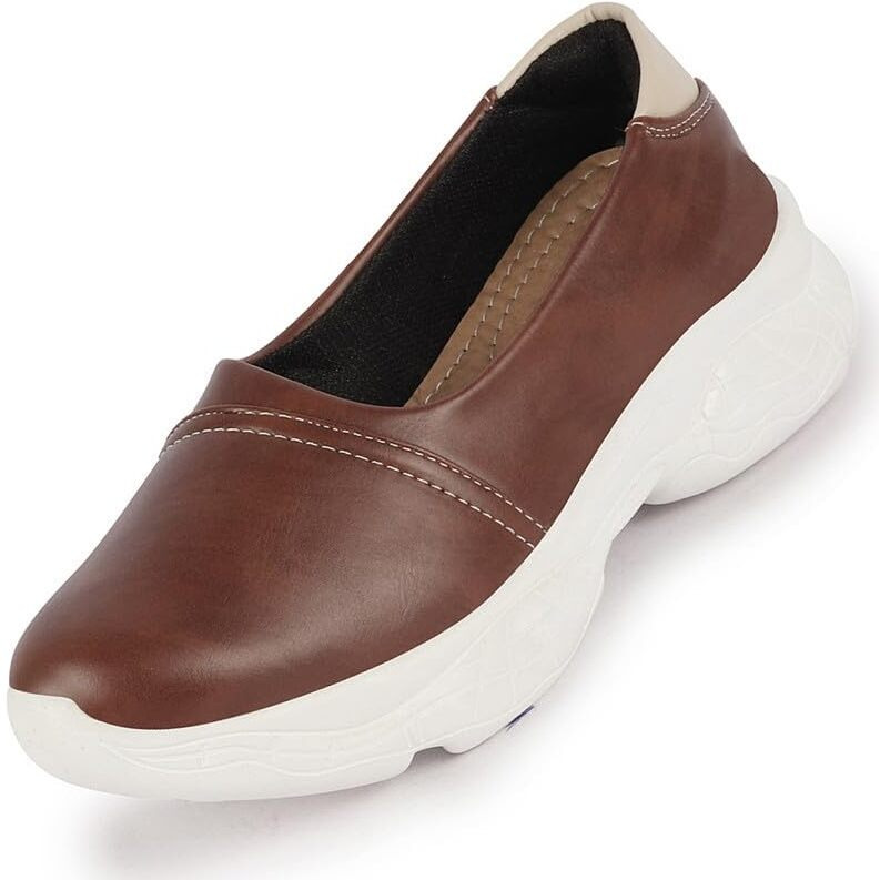 Fausto Women's Outdoor Fashion Stitched Slip On Shoes (Brown, 8)