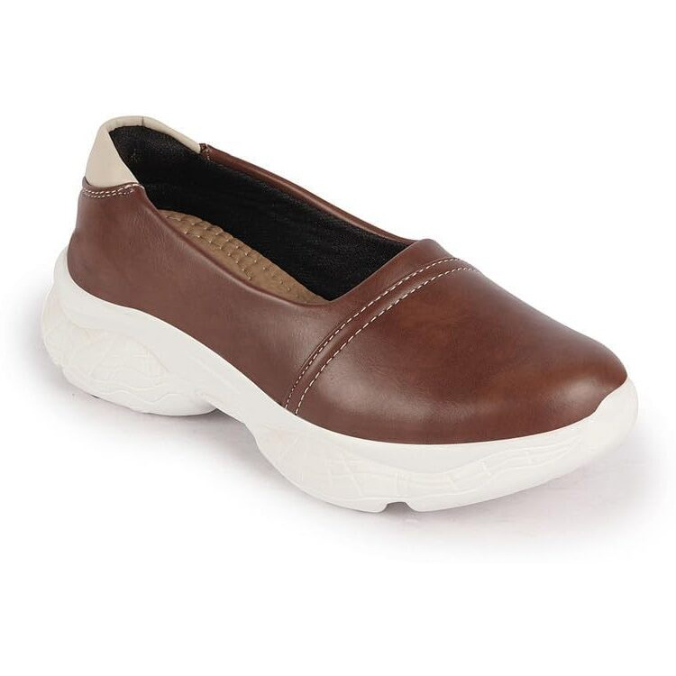 Fausto Women's Outdoor Fashion Stitched Slip On Shoes (Brown, 8)