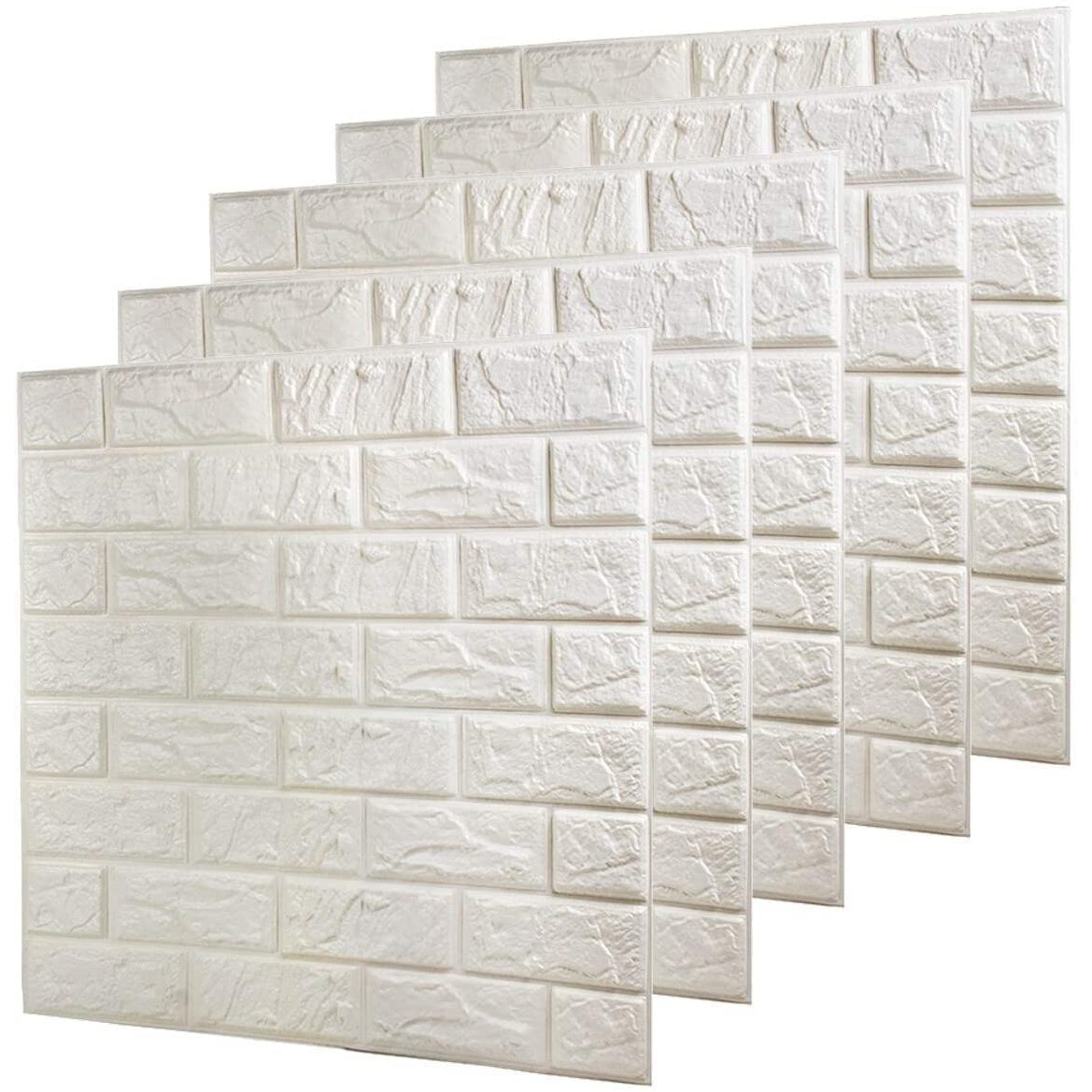 Deetto Brick Wallpaper - Self Adhesive Pe Foam Brick Design 3D Wall Stickers Full Coverage Diy Wallpaper For Home Hotel Living Room Bedroom & Caf 70 X 77Cm, Appx. 5.8Sq Feet White Pack Of 10