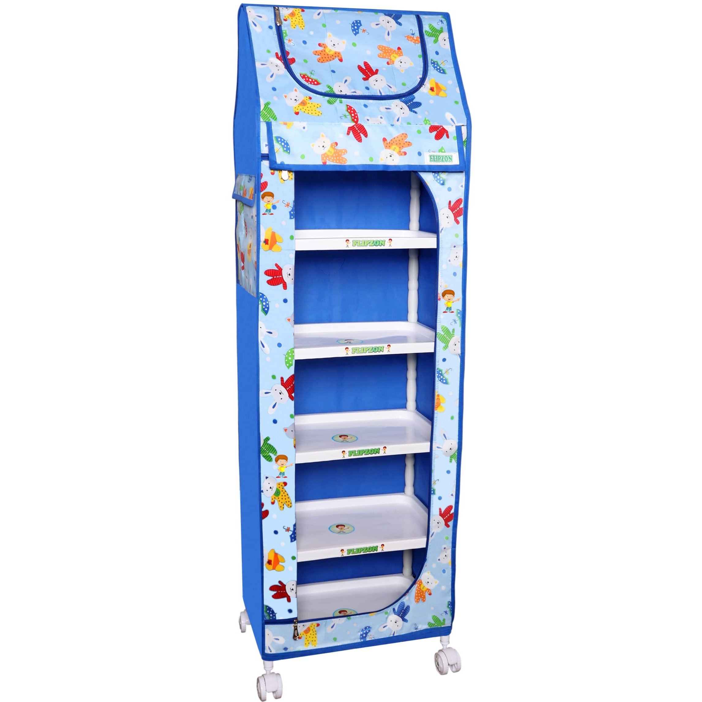 Flipzon Baby Wardrobe Plastic Multipurpose 6 Shelve, Foldable, (Unbreakable Material) (Rabbit Pattern - Sky Blue)