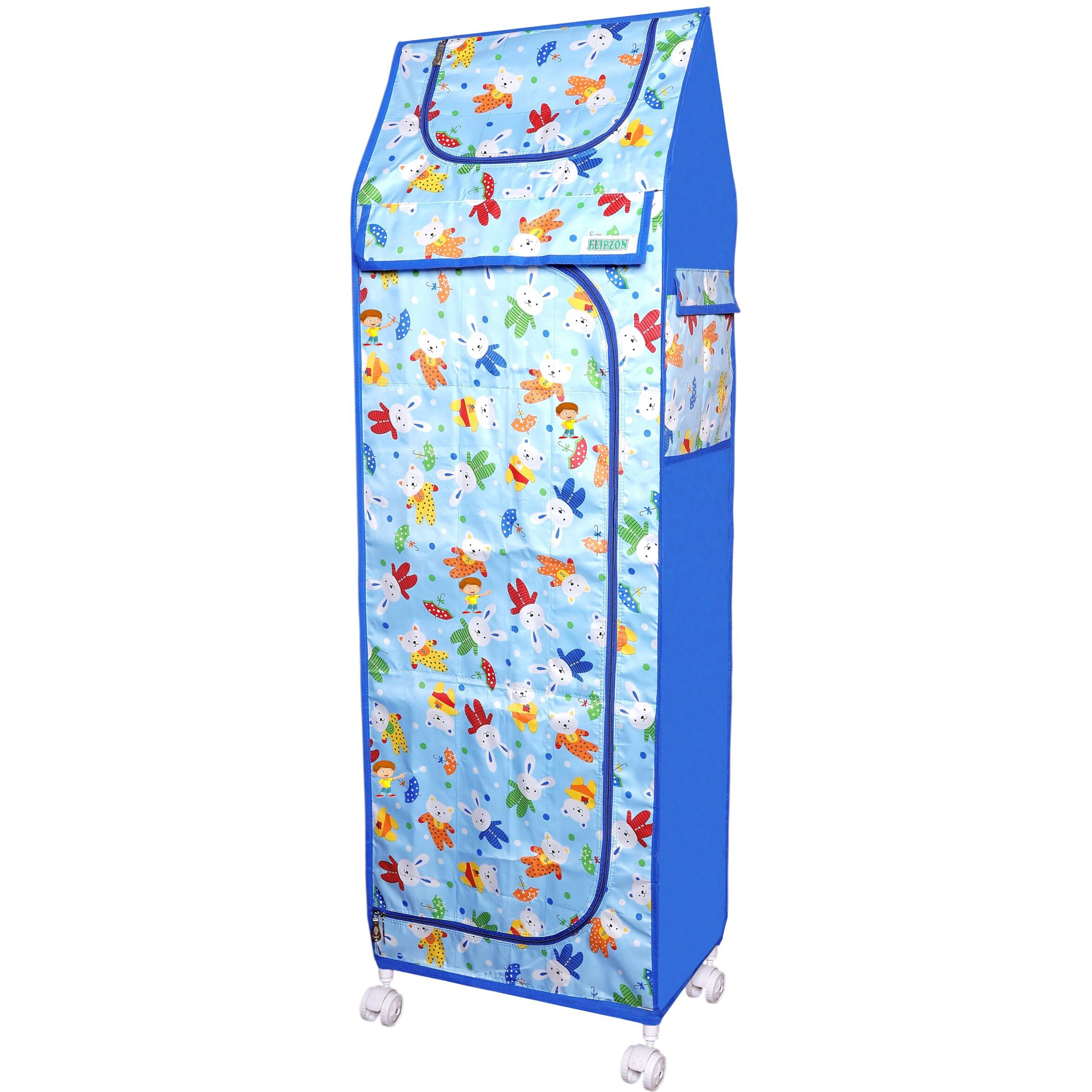Flipzon Baby Wardrobe Plastic Multipurpose 6 Shelve, Foldable, (Unbreakable Material) (Rabbit Pattern - Sky Blue)