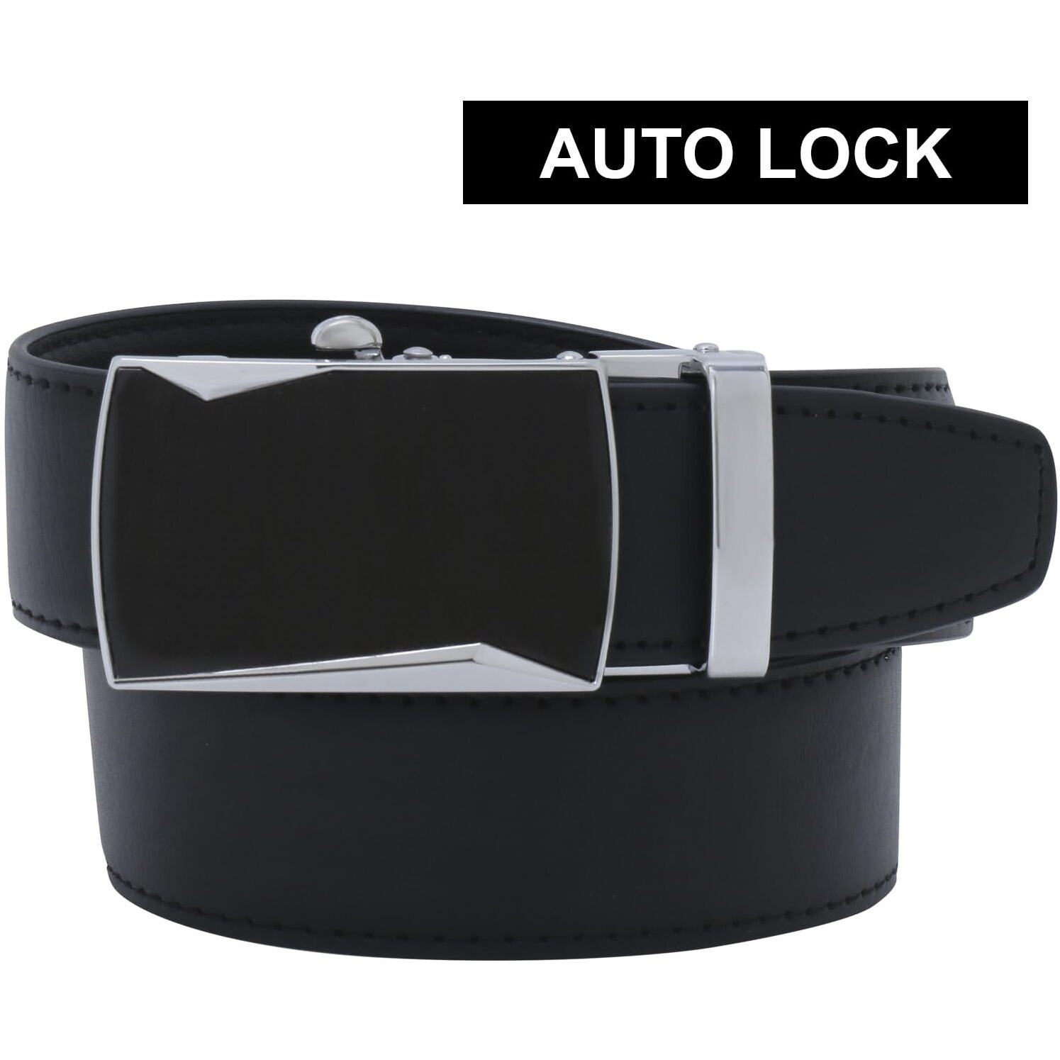 Labnoft Men's Auto Lock Pu Leather Belt (Belt-028-Ch-Black, Black)