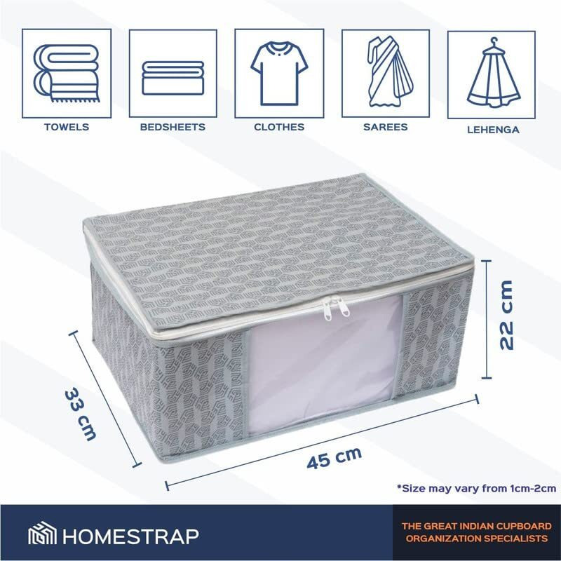 Homestrap Set Of 6 Printed Saree Cover, Non Woven Fabric & Translucent Cosmetic Bag (Pack Of 7, Combo 2)