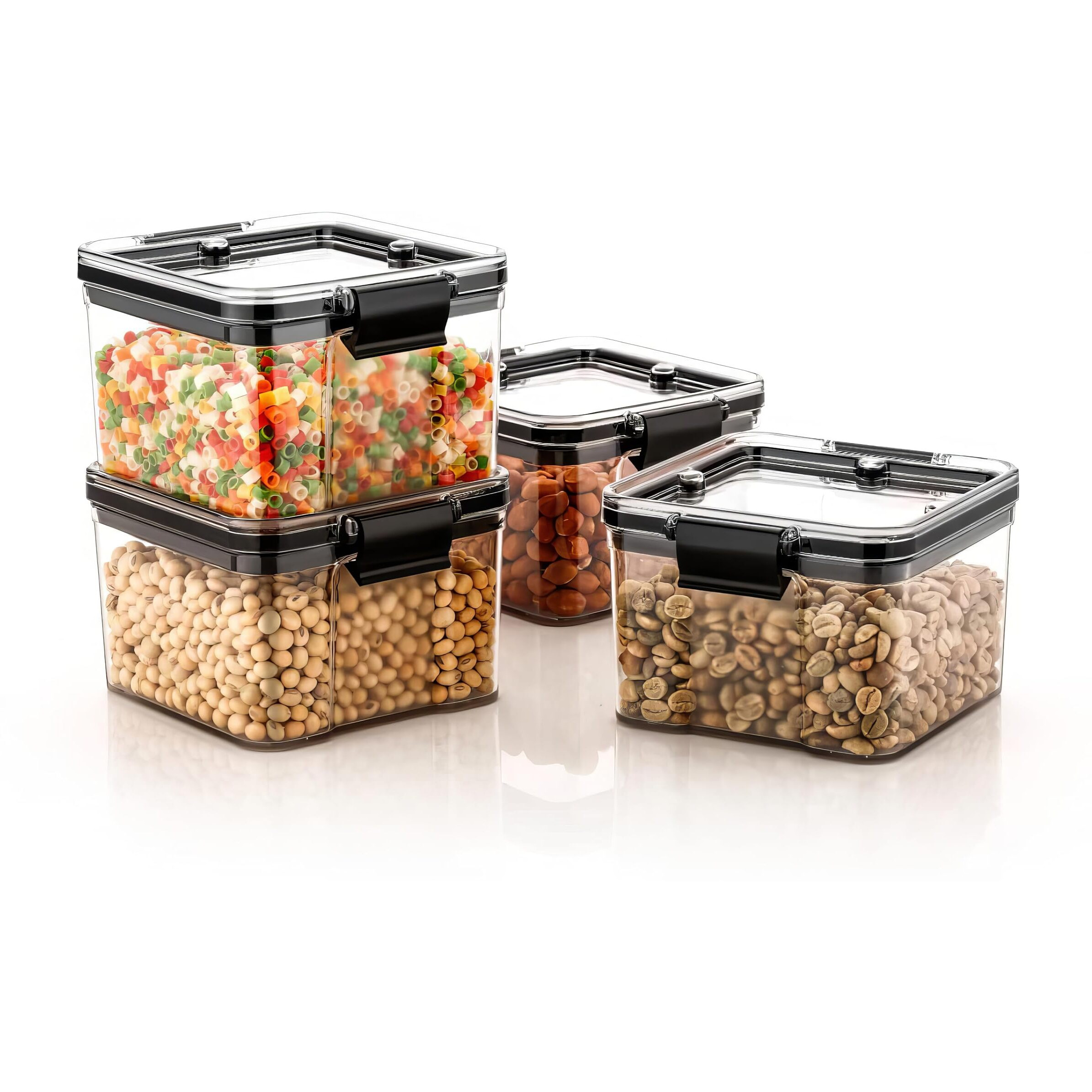 Kwer 400Ml Air Tight Container Set For Home Kitchen Items Storage Containers Set Food Containers (Plastic, Pack Of 12), Black