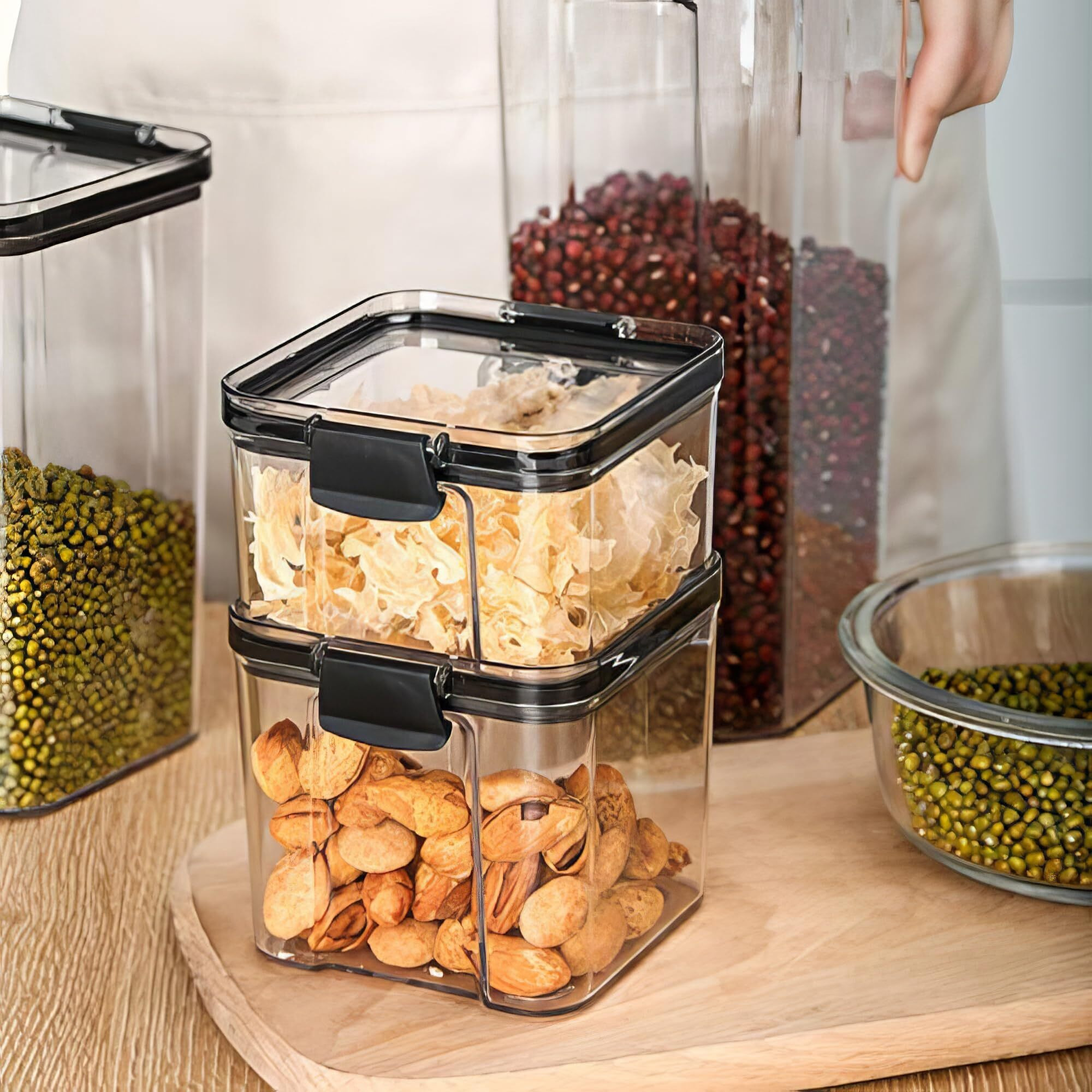 Kwer 400Ml Air Tight Container Set For Home Kitchen Items Storage Containers Set Food Containers (Plastic, Pack Of 12), Black