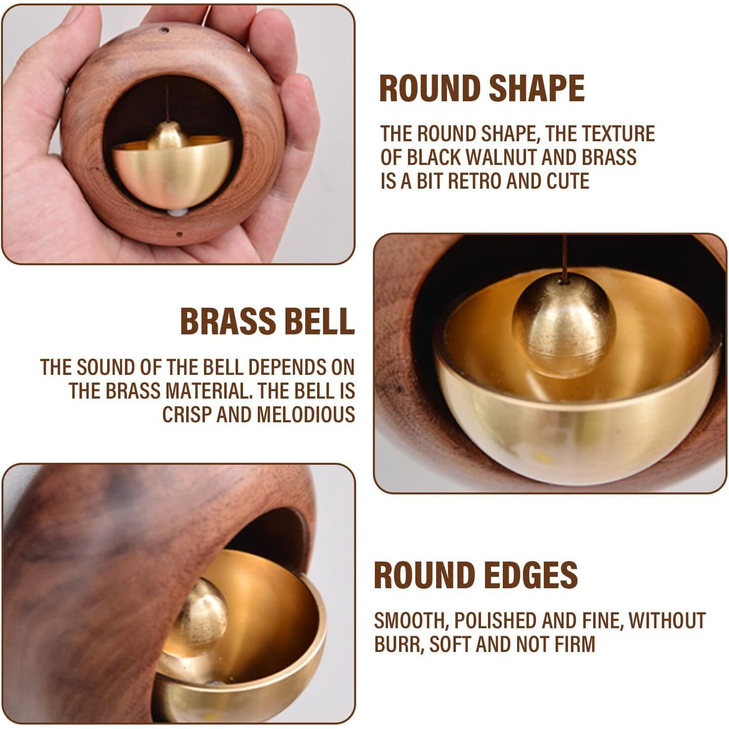 Homeessentials Japanese Style Round Wooden Door Bell Magnetic - Small Doorbell With Brass/Door Opening Call Bell For Home Office Store Entry Alert Chime (Round)