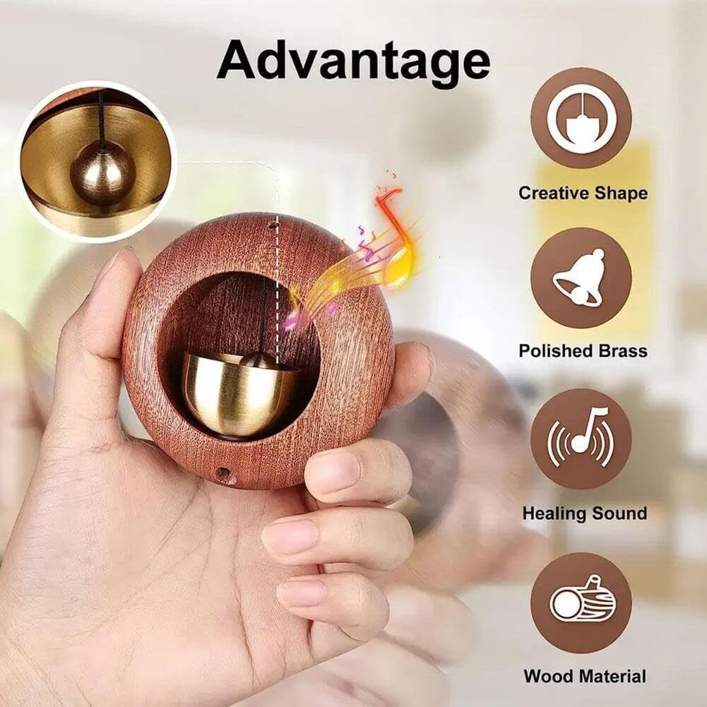Homeessentials Japanese Style Round Wooden Door Bell Magnetic - Small Doorbell With Brass/Door Opening Call Bell For Home Office Store Entry Alert Chime (Round)