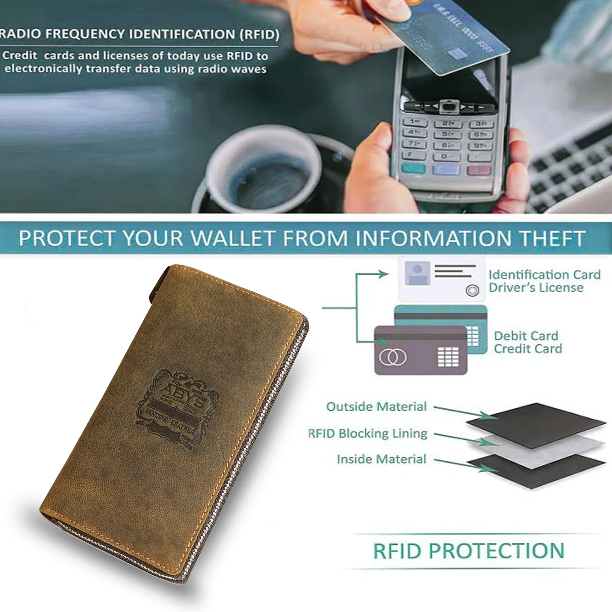 Abys Brown Hunter Leather Rfid Long 27 Slots Credit Debit Card Holder For Men,Women Card Organiser,Unisex Business Card Holder Wallet