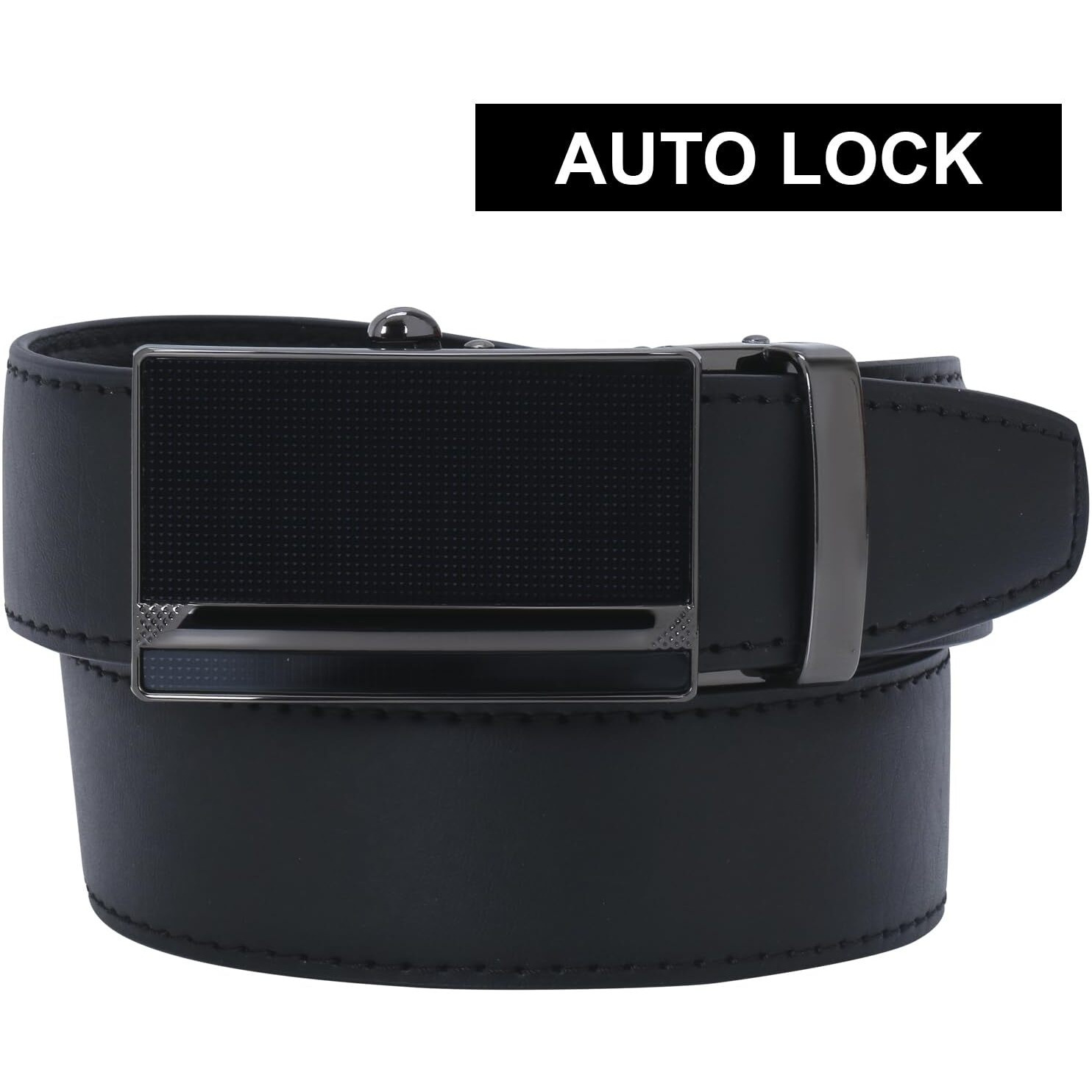 Labnoft Men's Auto Lock Pu Leather Belt (Black, Belt-012-Sg-Black-Xl)