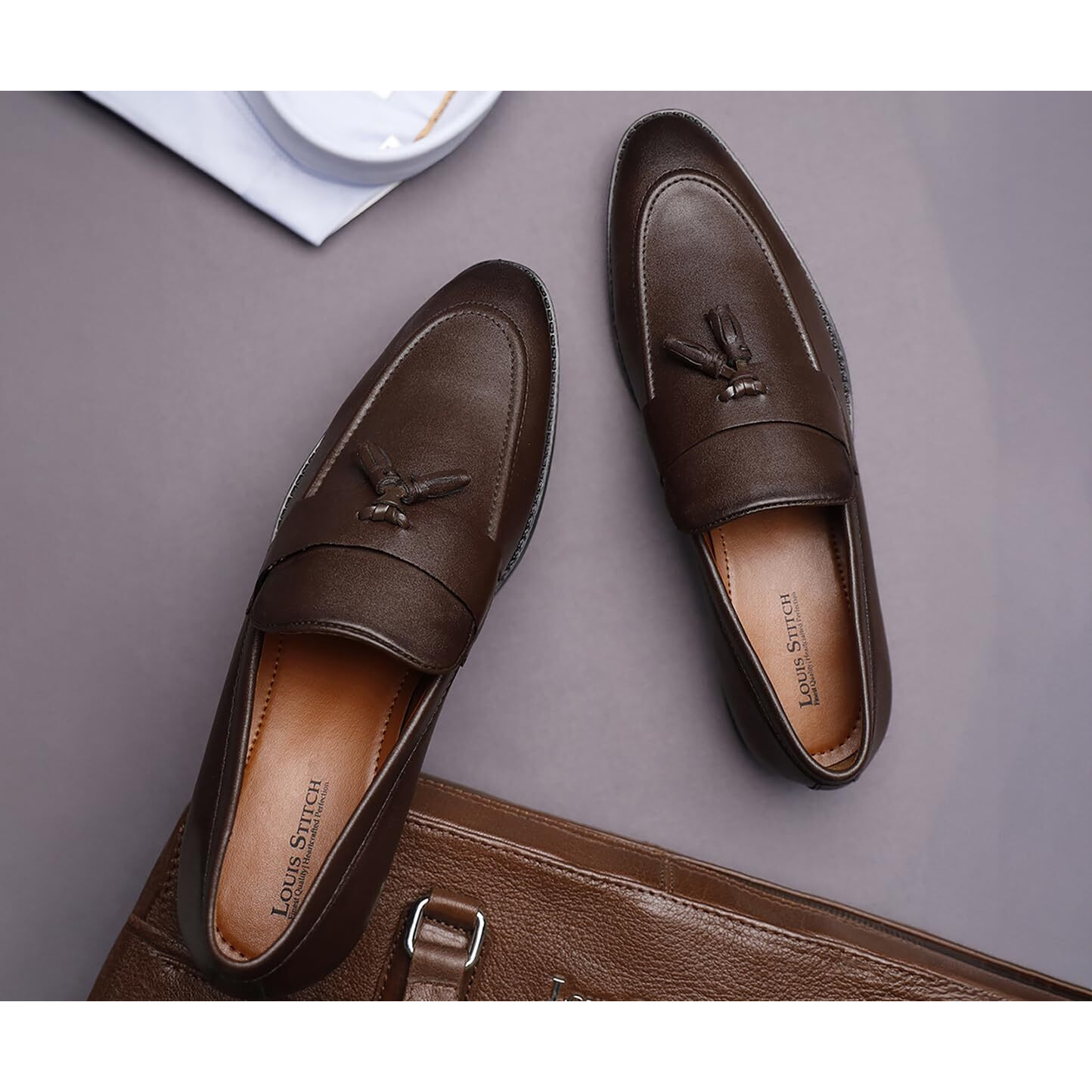 Louis Stitch Loafers Formal Shoes For Men | Shoes Men Slip-On Moccasins With Tassel | Perfect For Business, Casual Solid Brunette Brown | Uk Size 7 (Lsrgmcplta)