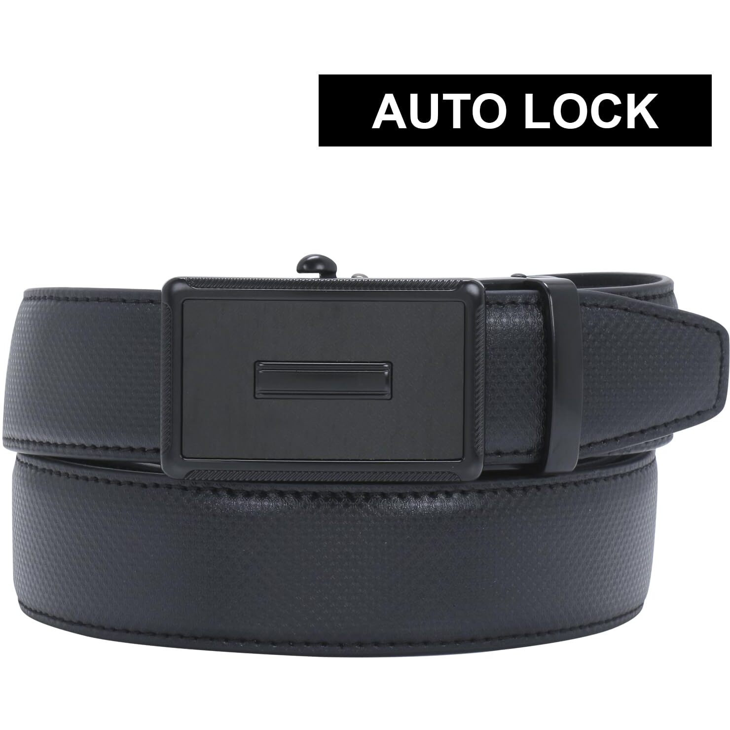 Labnoft Men's Pu Leather Auto Lock Belt (Black, Belt-003-Tx-Black)