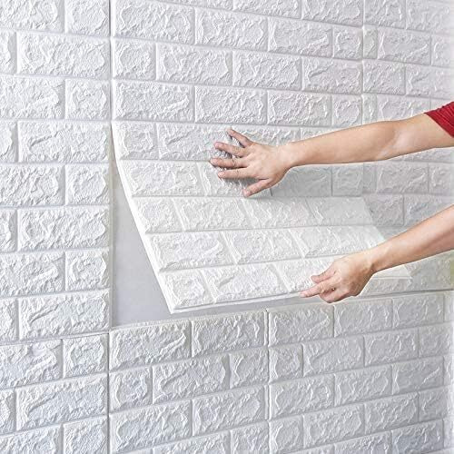 Dobariya Empire Brick Wallpaper - Self Adhesive Pe Foam Brick Design 3D Wall Stickers/Diy Wallpaper For Home Hotel Living Room Bedroom & Cafe (70 X 77Cm, Appx. 5.8Sq Feet) White (Pack Of 20)