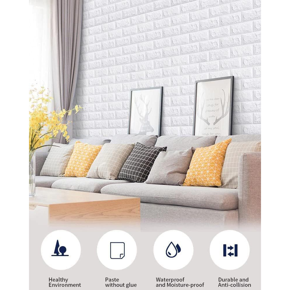 Dobariya Empire Brick Wallpaper - Self Adhesive Pe Foam Brick Design 3D Wall Stickers/Diy Wallpaper For Home Hotel Living Room Bedroom & Cafe (70 X 77Cm, Appx. 5.8Sq Feet) White (Pack Of 20)
