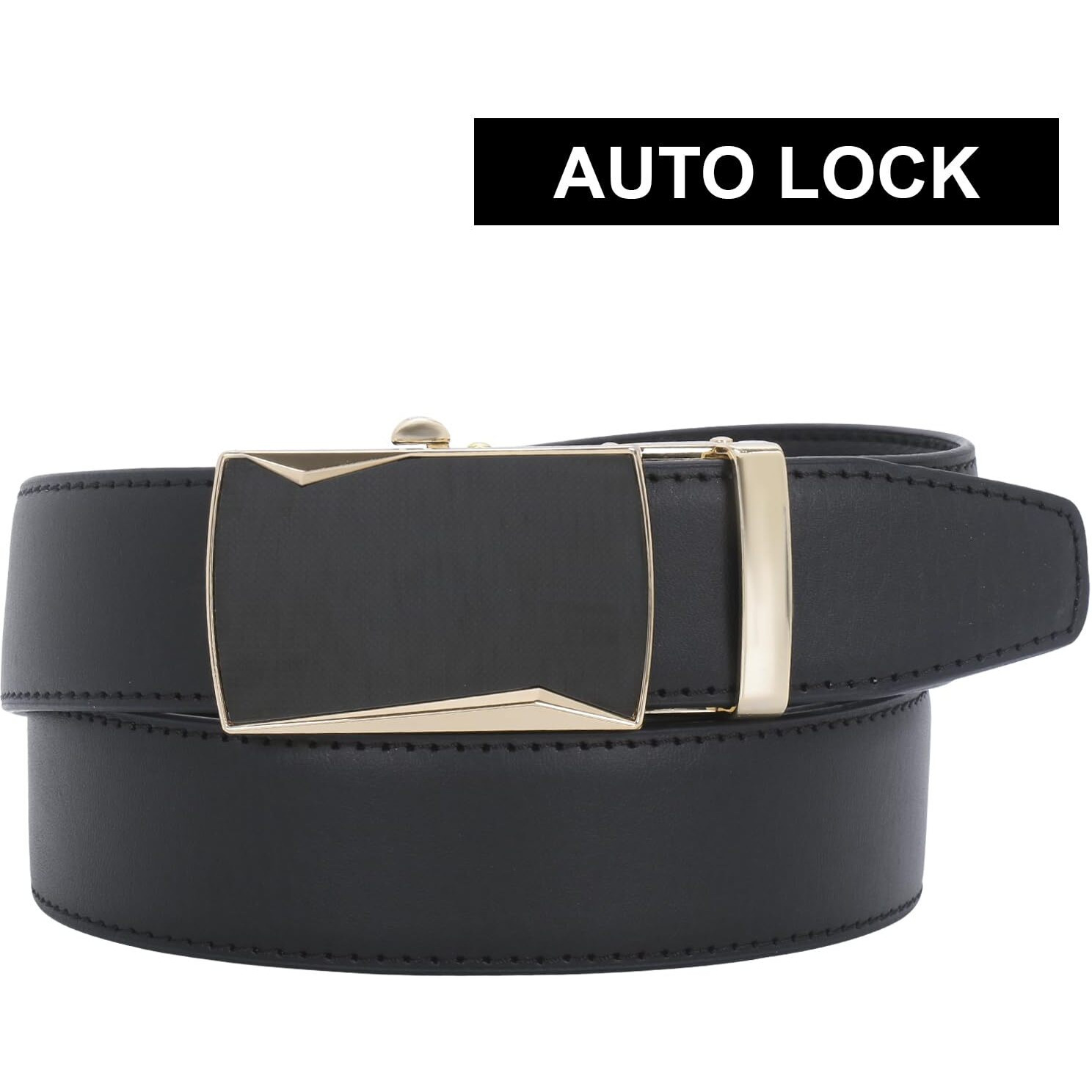 Labnoft Men's Pu Leather Auto Lock Belt (Black, Belt-028-Gl-Black-Xl)