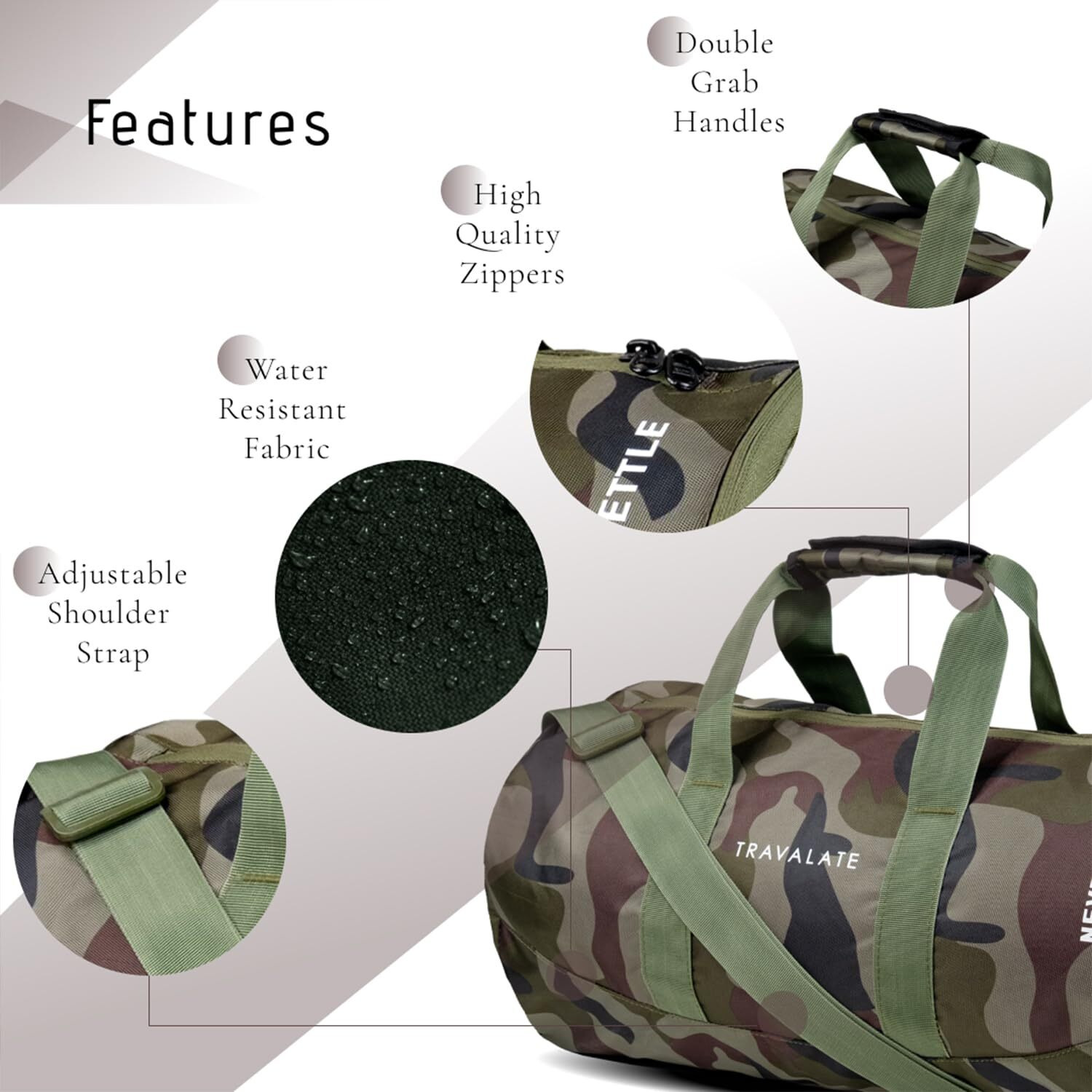Travalate 18 Inch Sports Duffle Gym Bag With Separate Shoe Compartment, 45L Waterproof Gym Duffel Bag, Lightweight Sports, Yoga, Travel Bag Ideal For Men And Women -Militarygreen (18 X 10 X 9.5 Inch)