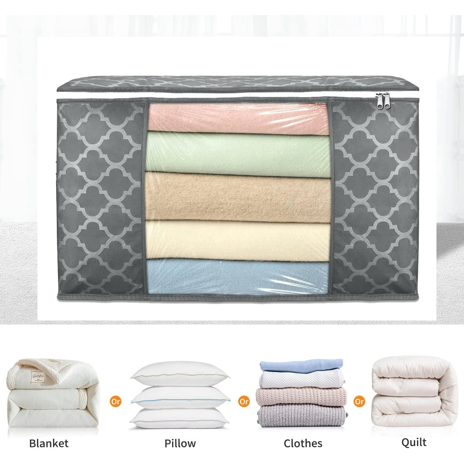 Acnos Clothes Storage Organizer Grey Design White Chain 5 Piece Non Woven Large Size Cloth Cover Set Pack Of 5