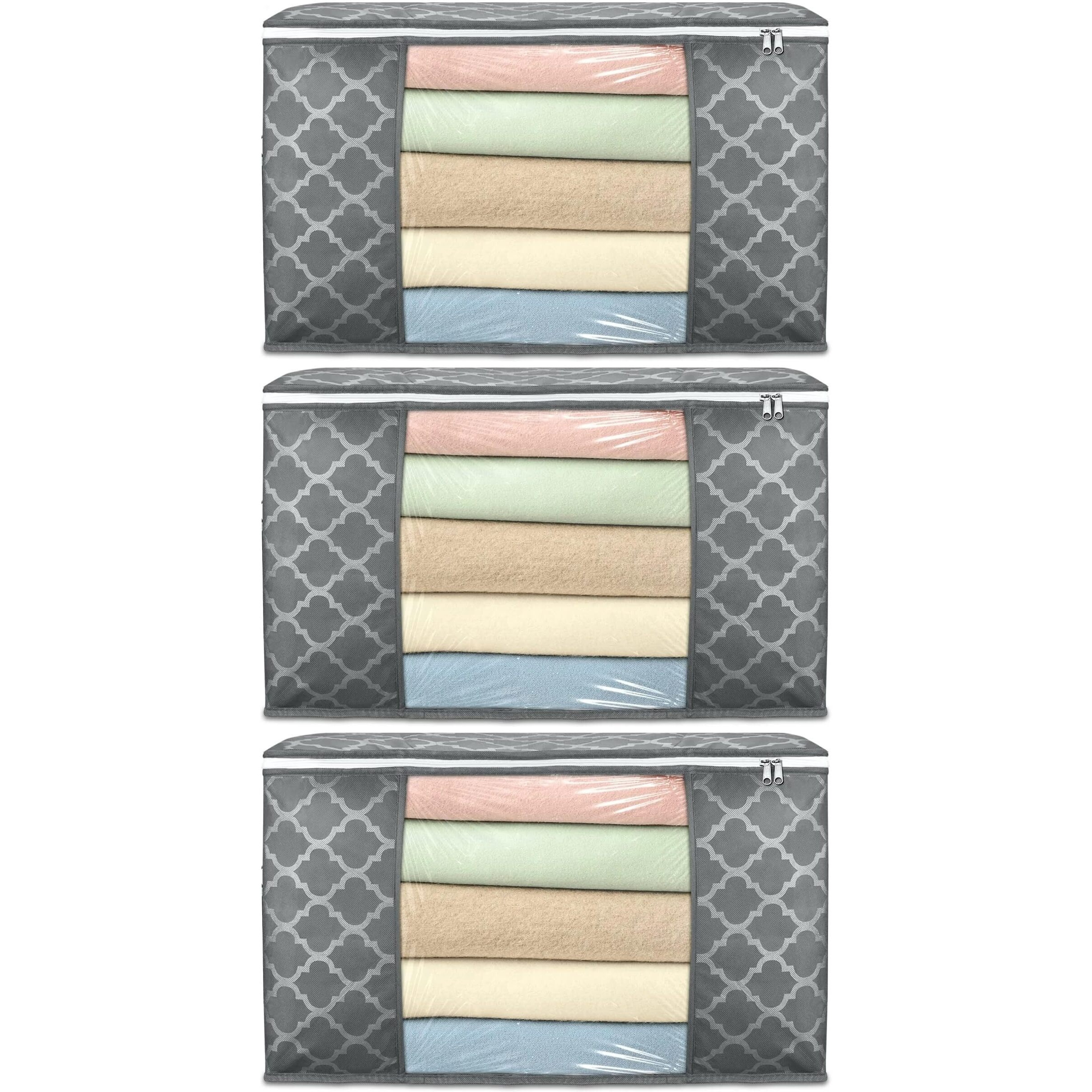 Acnos Clothes Storage Organizer Grey Design White Chain 3 Piece Non Woven Large Size Cloth Cover Set Pack Of 3