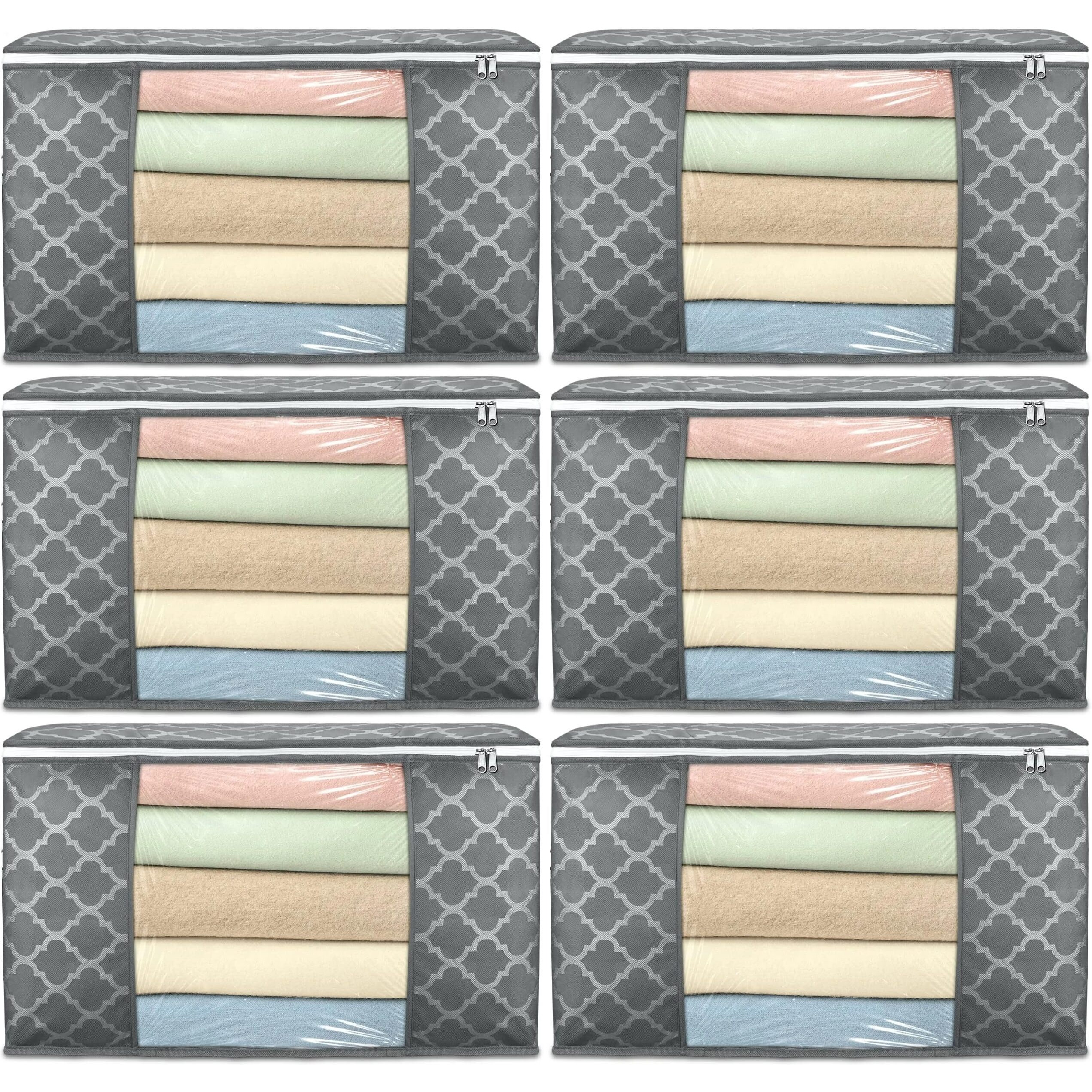 Acnos Clothes Storage Organizer Grey Design White Chain 6 Piece Non Woven Large Size Cloth Cover Set Pack Of 6, 35 Cm, 22 Cm