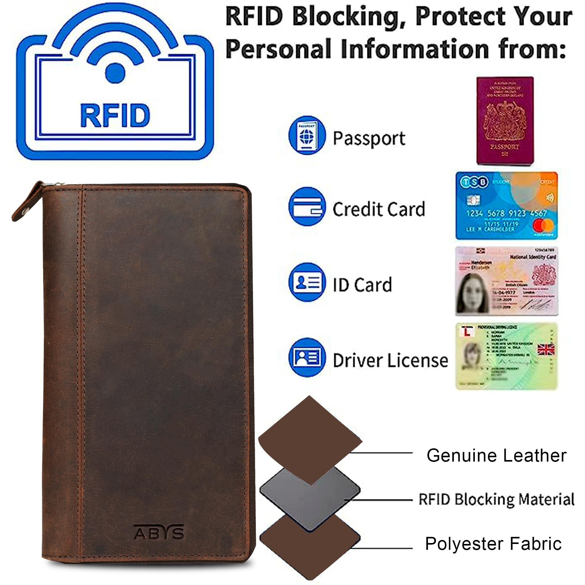Abys Brown Hunter Leather Rfid Protected Passport Holder For Men And Women | Card Holder | Passport Pouch | Travel Organiser