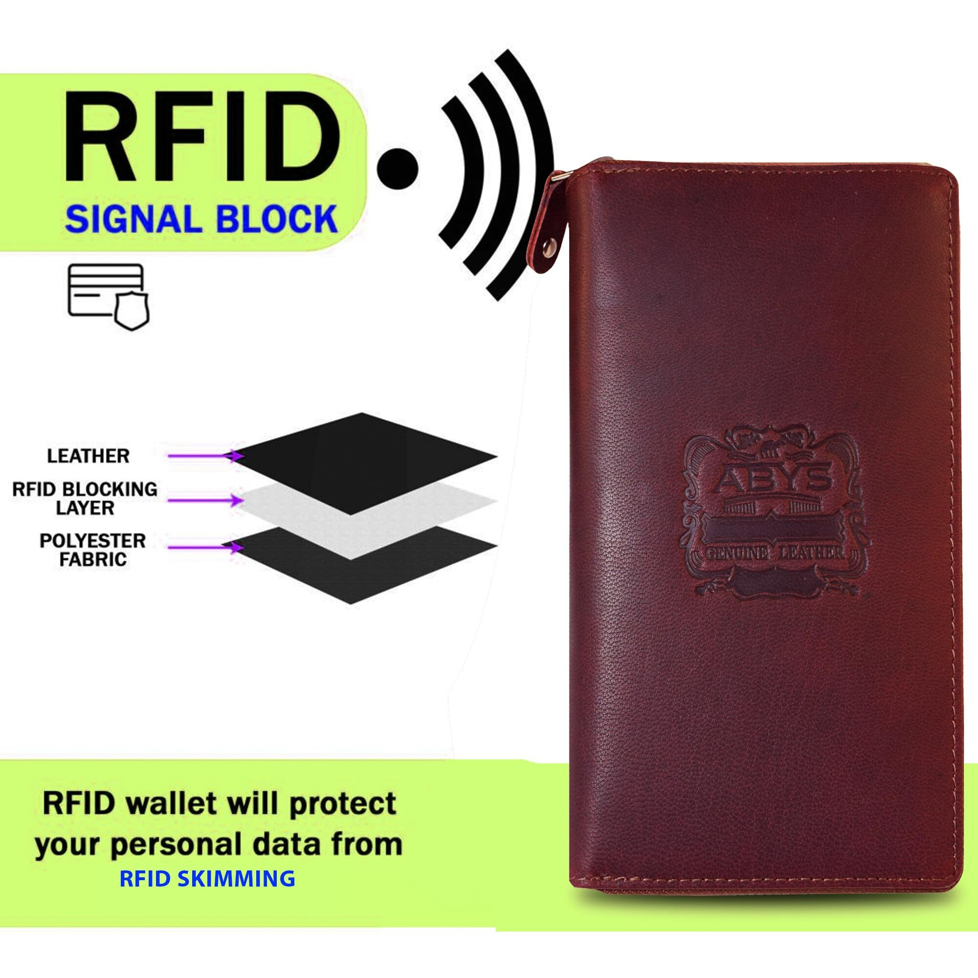 Abys Hunter Leather Wine Rfid Protected Debit Card Holder | 18 Card Slots | Key Slot | Zipper Closure Wallet For Men & Women
