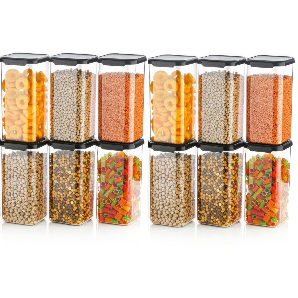 Matic Houseware Plastic 1500Ml Airtight Containers Set For Kitchen Storage And Containers Storage Box For Pantry Organization And Kitchen Storage,Kitchen Accessories(Set Of 8) Black