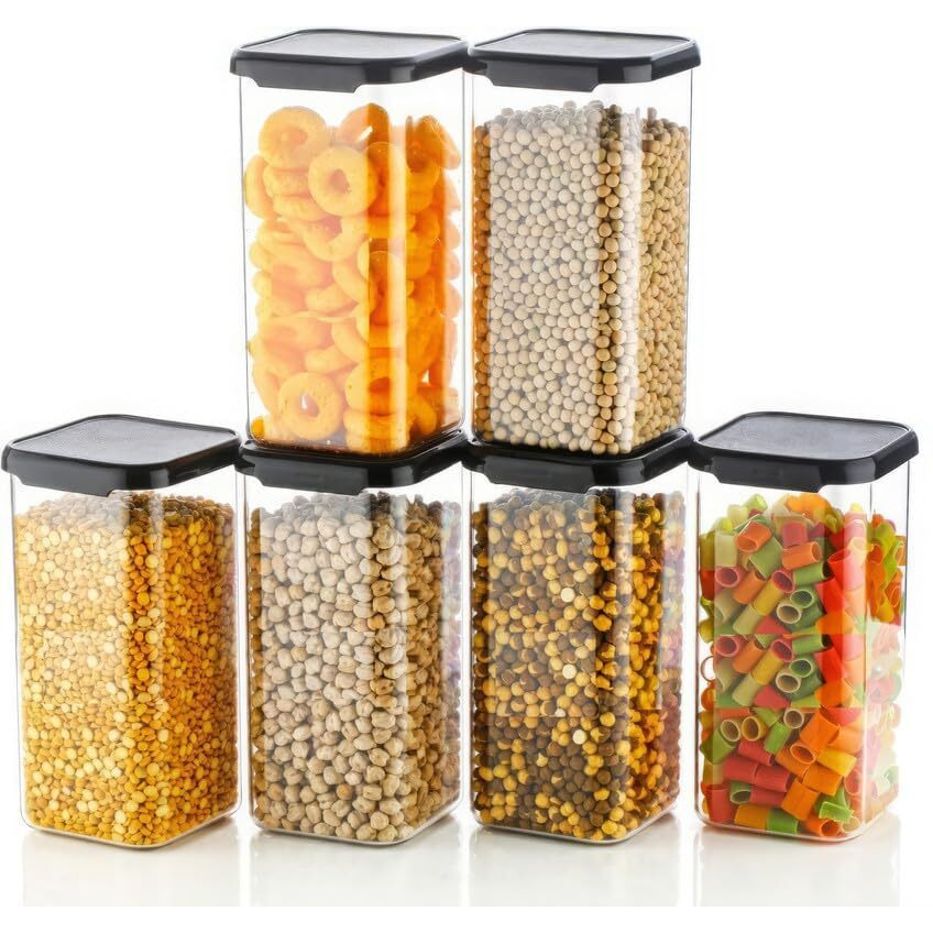 Matic Houseware Plastic 1500Ml Airtight Containers Set For Kitchen Storage And Containers Storage Box For Pantry Organization And Kitchen Storage,Kitchen Accessories(Set Of 8) Black