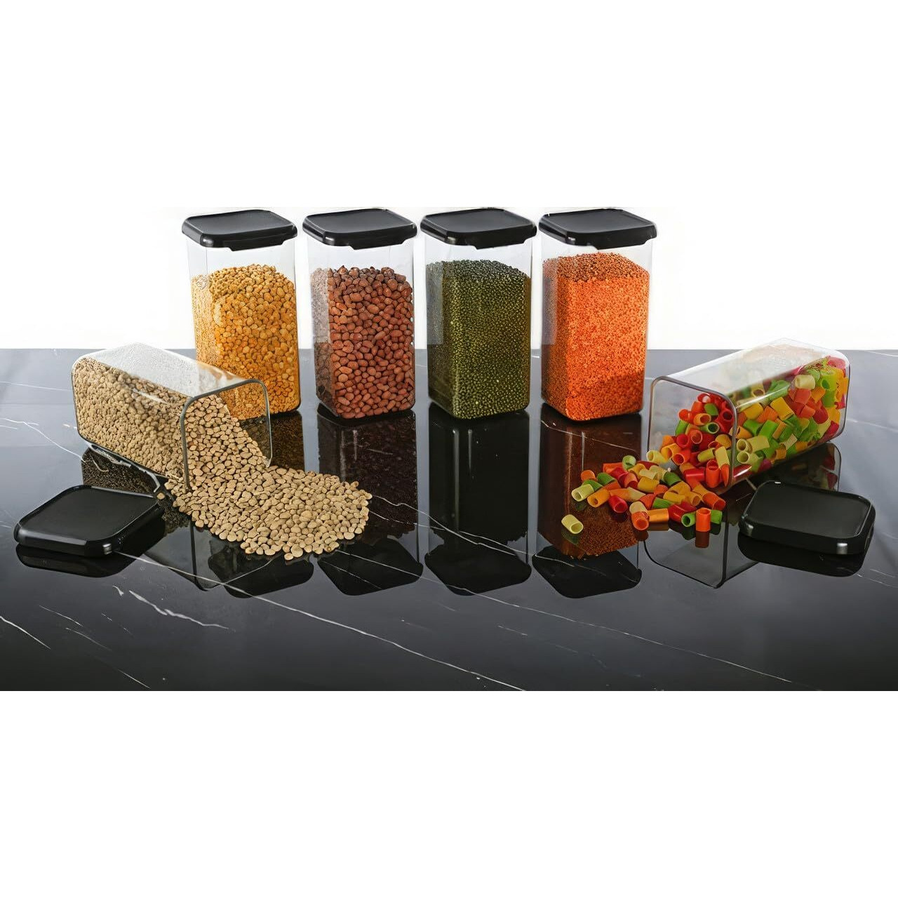Matic Houseware Plastic 1500Ml Airtight Containers Set For Kitchen Storage And Containers Storage Box For Pantry Organization And Kitchen Storage,Kitchen Accessories(Set Of 8) Black