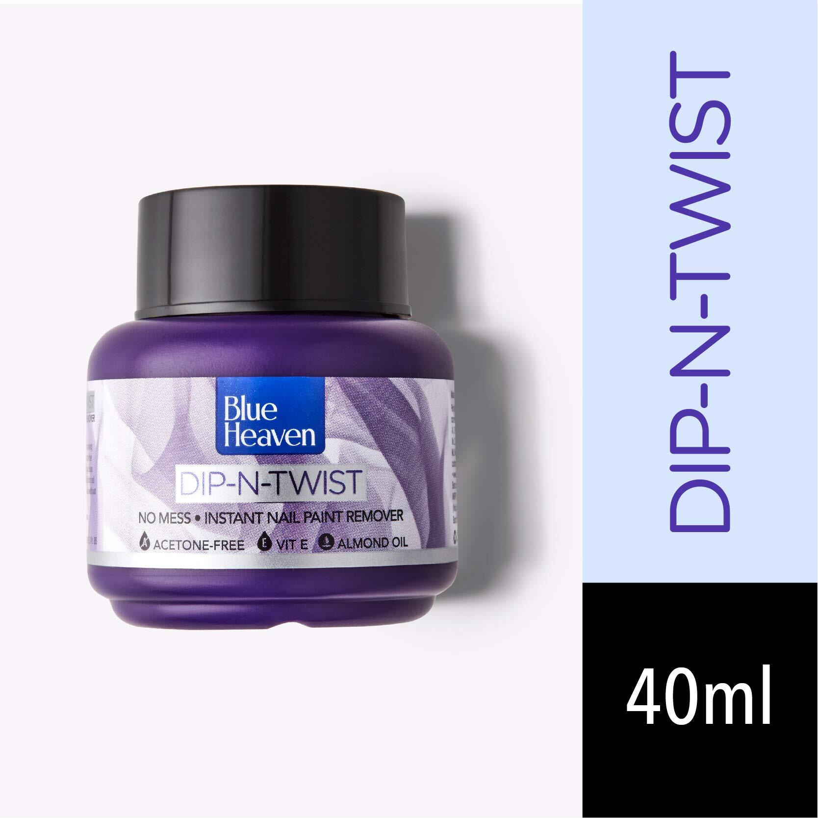 Blue Heaven Dip & Twist Nail Polish Remover, Infused With Vitamin E And Almond Oil, Acetone Free, Gentle Nail Paint Remover, 40Ml