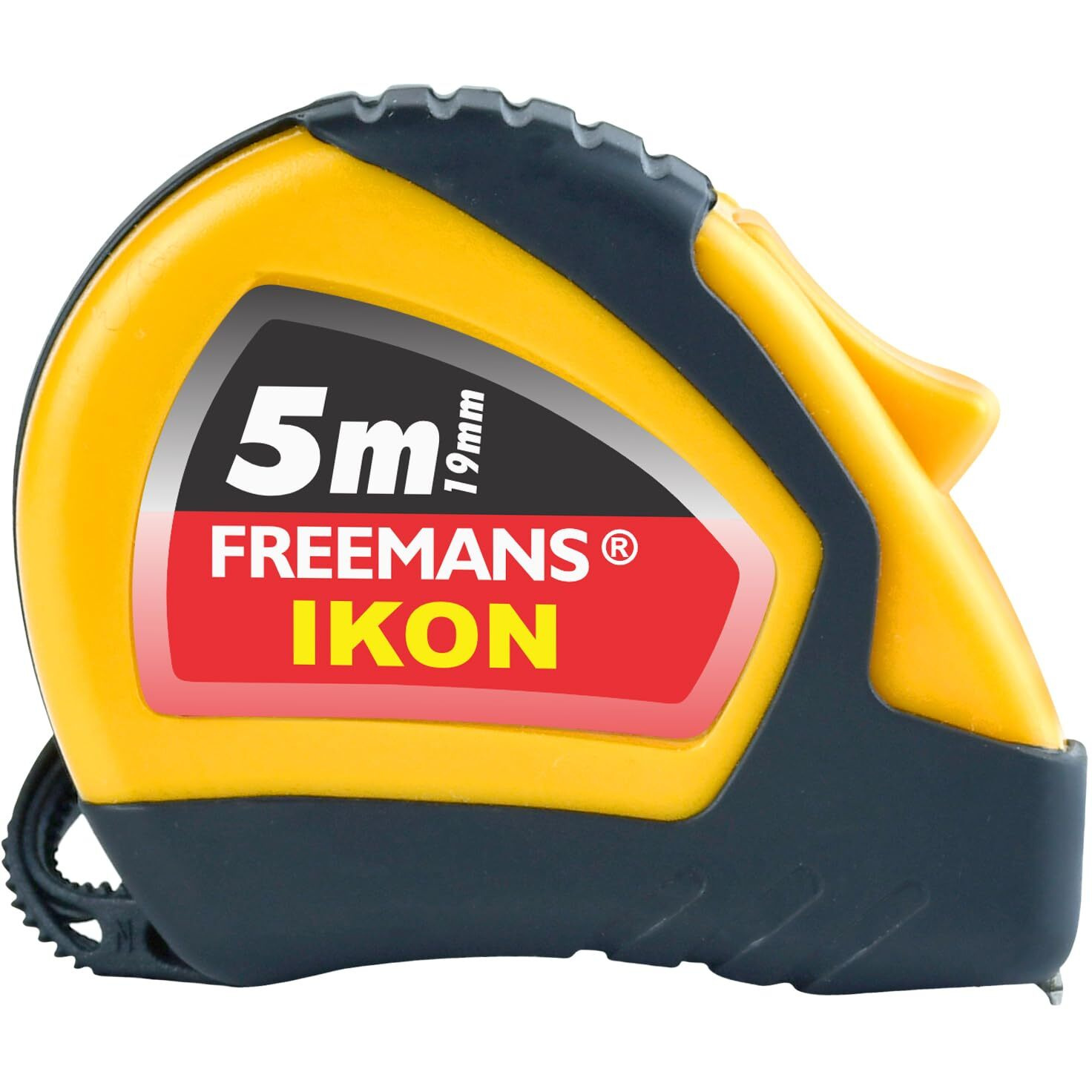 Freemans Ikon 5M19Mm Steel Inchi Measuring Tape - 5M (Yellow & Black) With Unbreakable Abs Case || Soft Grip Bi-Material Case || Auto-Lock And Belt Clip
