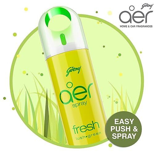 Godrej Aer Spray | Room Freshener For Home & Office - Fresh Lush Green (220 Ml) | Long-Lasting Fragrance