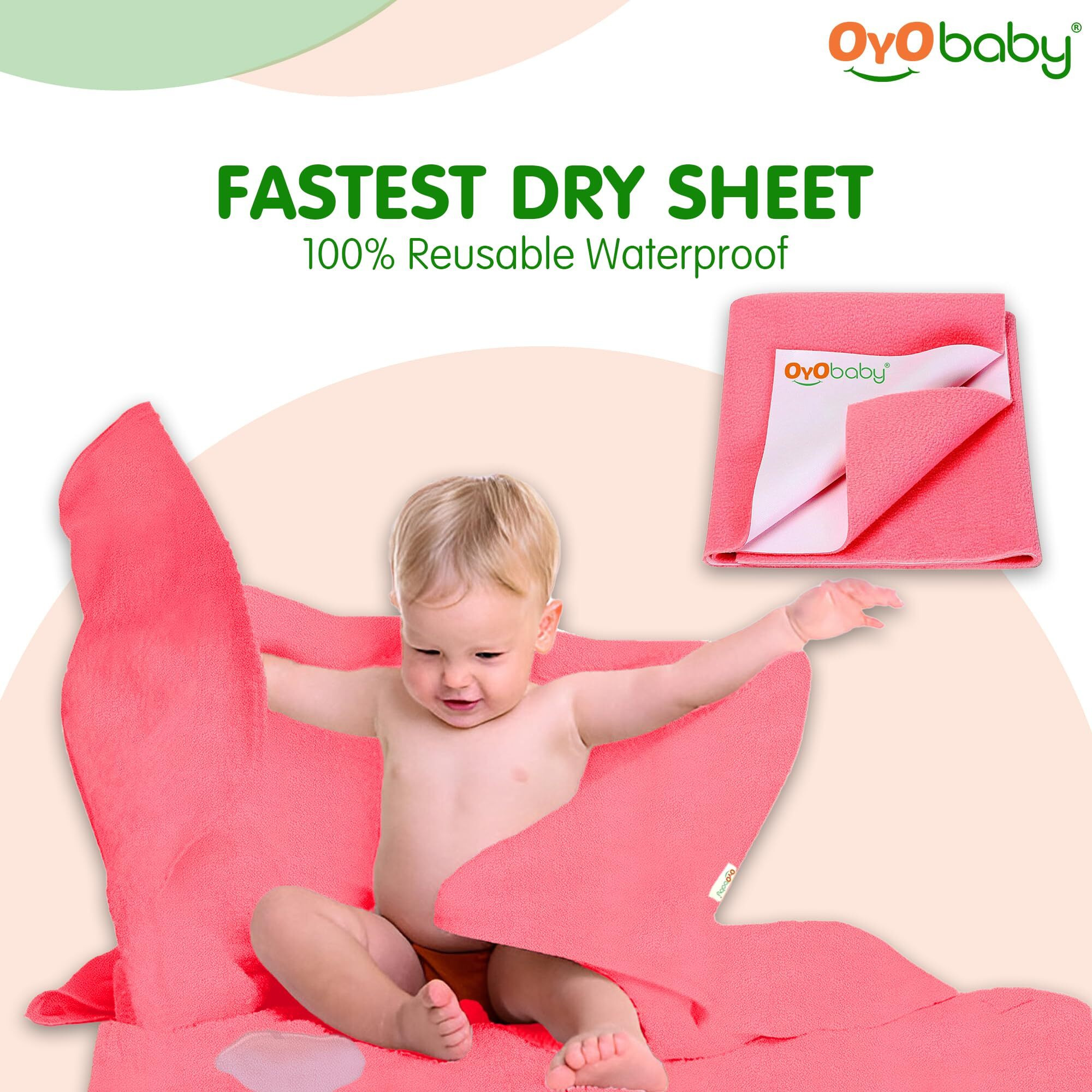 Oyo Baby Waterproof Quick Dry Sheet For Baby| Bed Pad | Baby Bed Protector Sheet For Toddler Children (Small (50Cm X 70Cm), Salmon Rose)