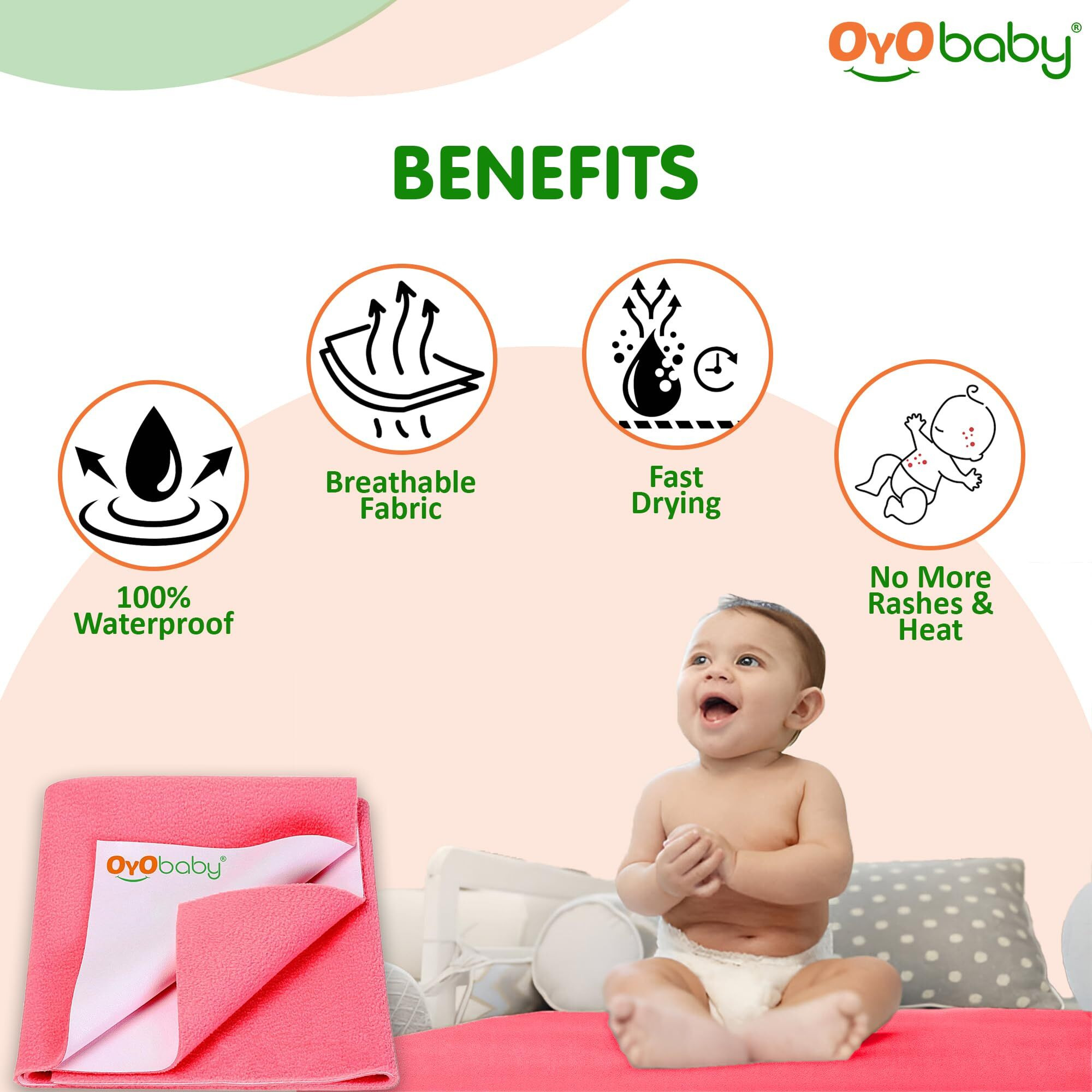 Oyo Baby Waterproof Quick Dry Sheet For Baby| Bed Pad | Baby Bed Protector Sheet For Toddler Children (Small (50Cm X 70Cm), Salmon Rose)