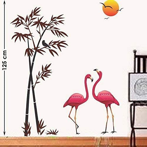 Decals Design 'Flamingos And Bamboo At Sunset' Wall Sticker (Pvc Vinyl, 90 Cm X 60 Cm, Multicolour)
