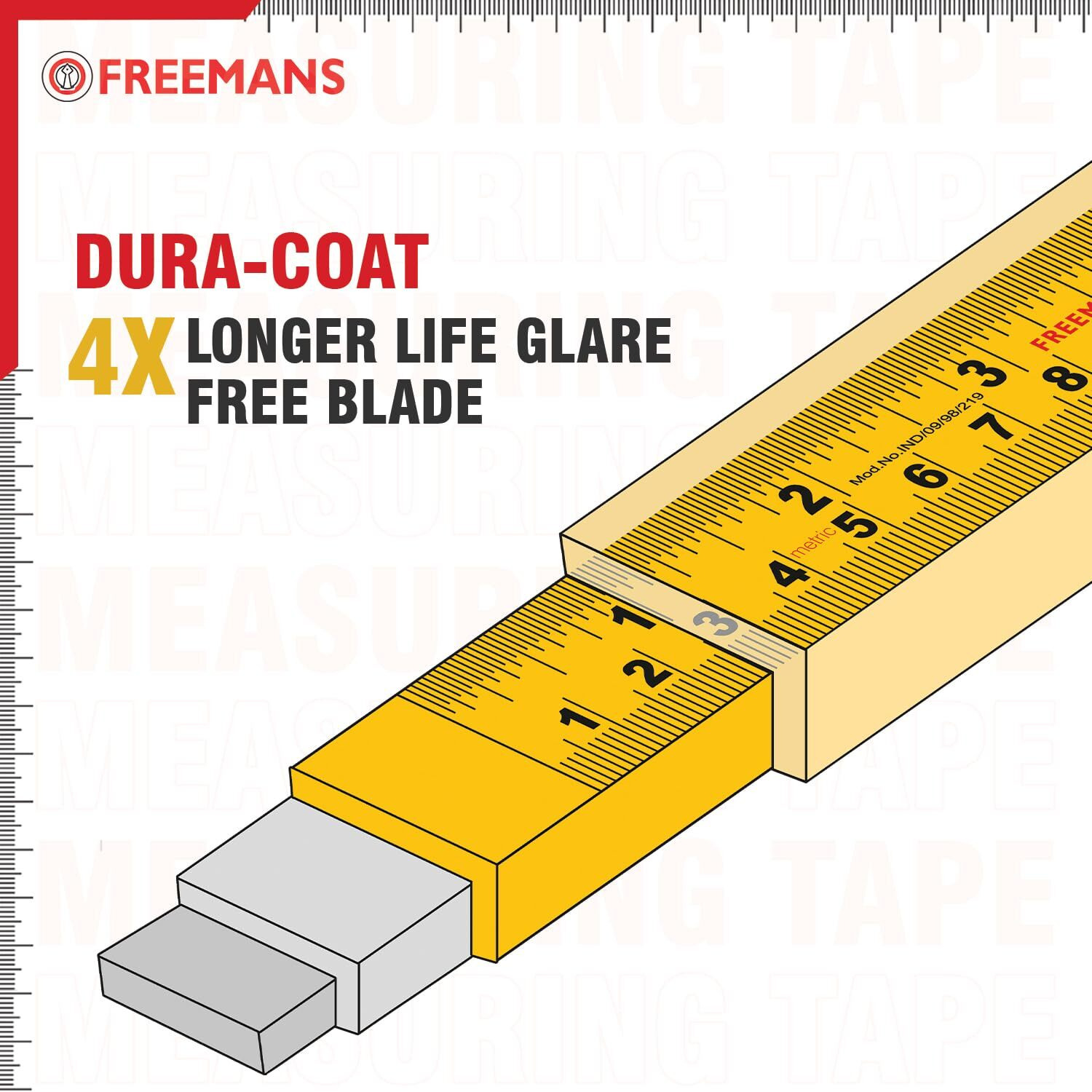 Freemans Tuff 5M25Mm Steel Inchi Measuring Tape - 5M With A Non Slip Rubber Covered Abs Case || Double Side Printing || Click Action Front Lock And Belt Clip
