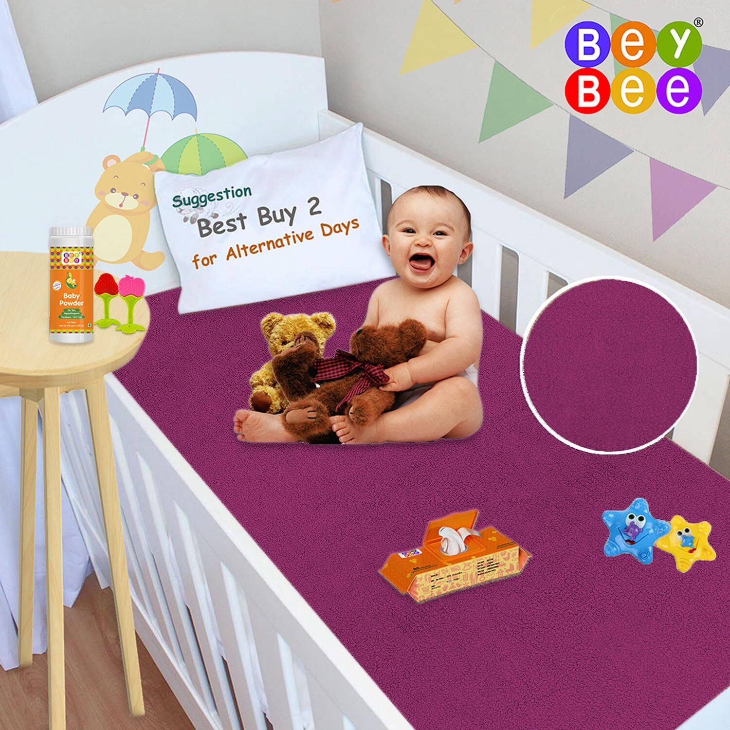 Beybee Waterproof Quick Dry Sheet For Baby| Bed Pad Anti-Piling Fleece Extra Absorbent Washable Matress Protector| Baby Bed Protector Sheet For Toddler Children, Small Size, 50X70Cm, Rani Pink