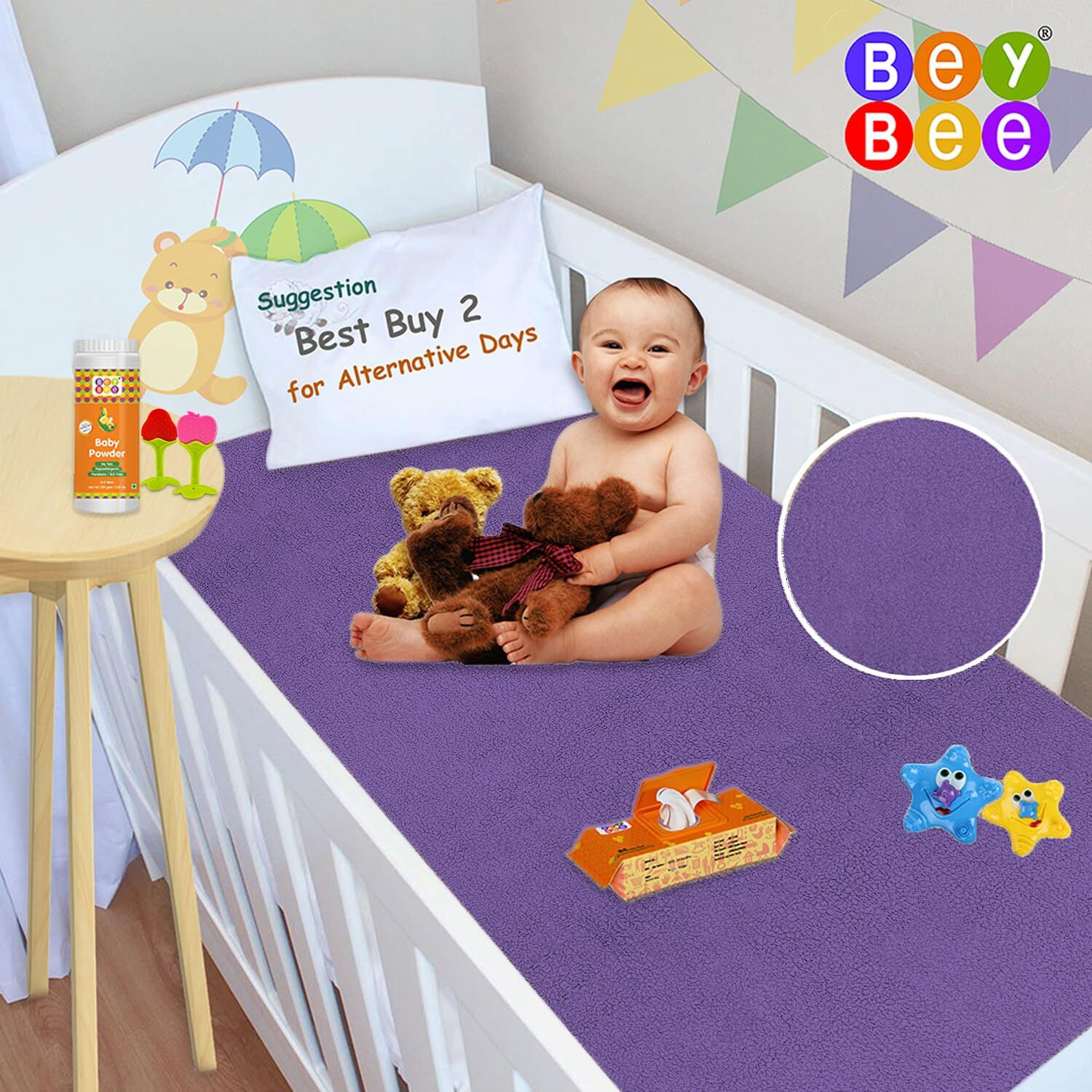 Beybee Waterproof Quick Dry Sheet For Baby| Bed Pad Anti-Piling Fleece Extra Absorbent Washable Matress Protector| Baby Bed Protector Sheet For Toddler Children, Small Size, 50X70Cm, Voilet