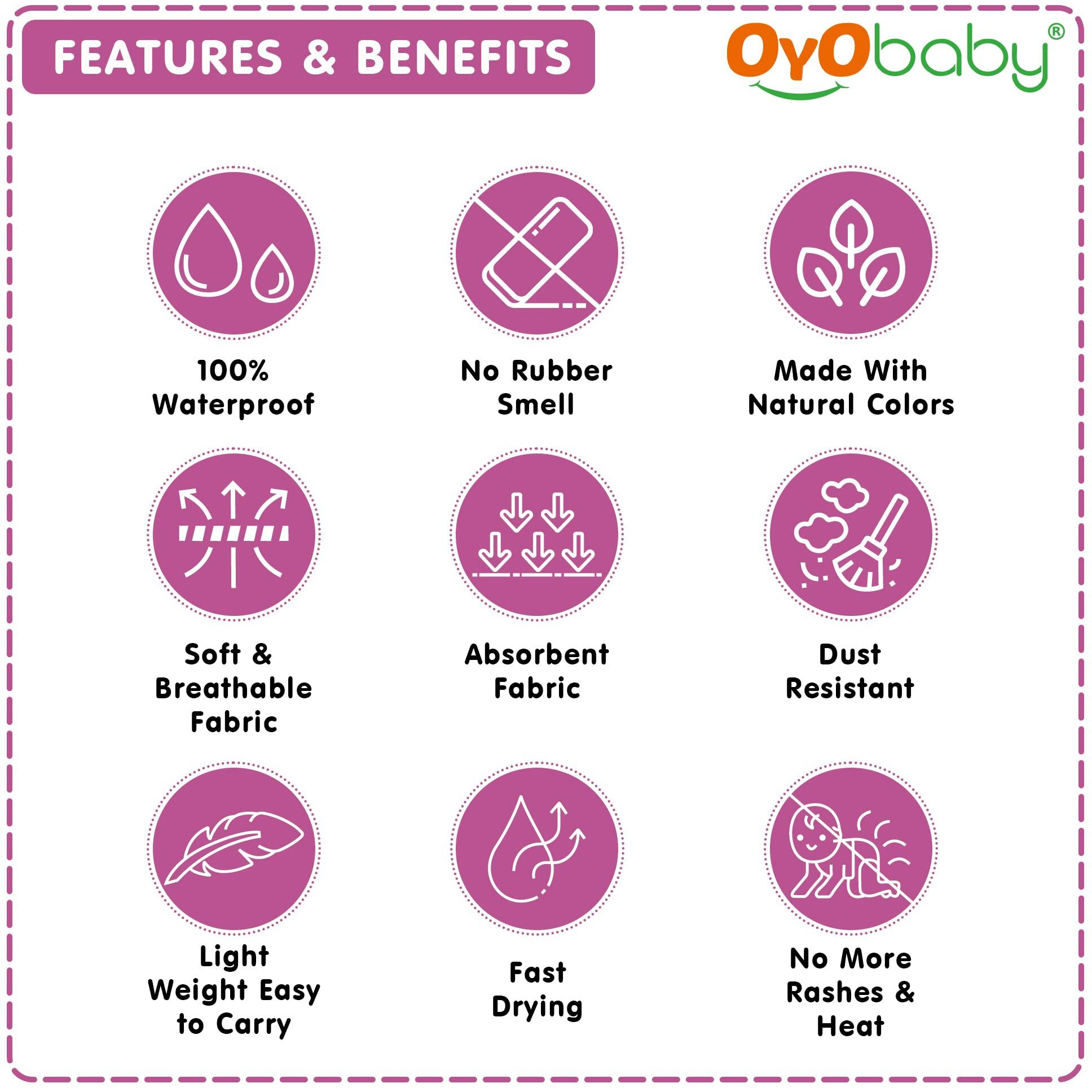 Oyo Baby Extra Absorbent Waterproof Baby Dry Sheet Small Size (70X50Cm) | Quick Dry Sheet For Bed Protector, Soft & Breathable | Rani Pink