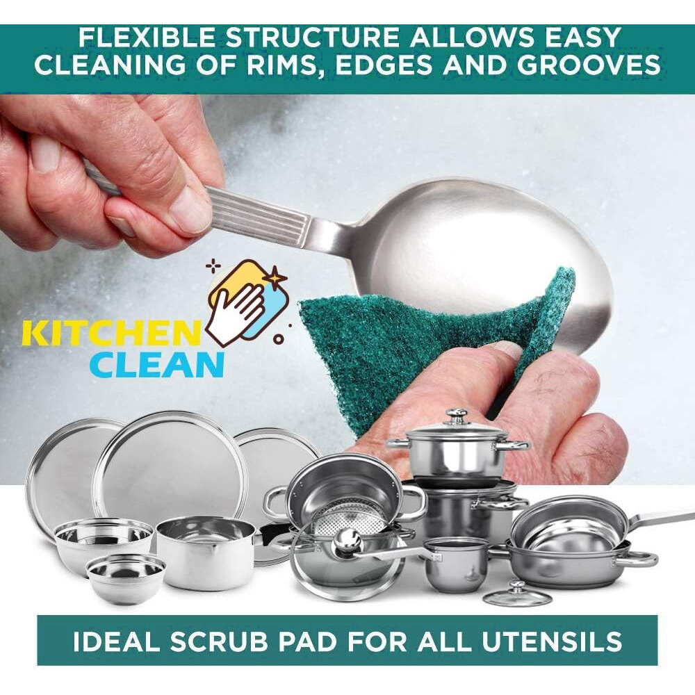 Kitchen Clean  5 Pcs Large Kitchen Scrubs | Juna For Kitchen Dish Washing | Clean Shine Non Scratch Brite Scrub Pads | Long Lasting Utensils Scrub Pads (Green, Large 4X6 Inch, Pack Of 5 Pcs)