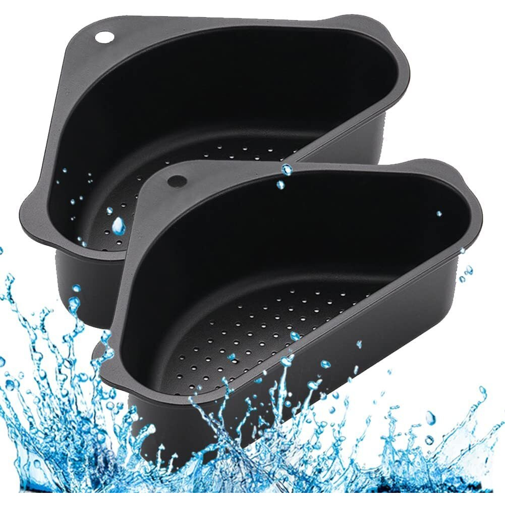 Hakku Sink Basket Strainer, No Drilling Triangular Multifunctional Drain Shelf Kitchen Sink Strainer Holder Multifunctional Box Organizer For Soap, Dishwashing, Sponge Etc (Min 2 Quantity, Black)