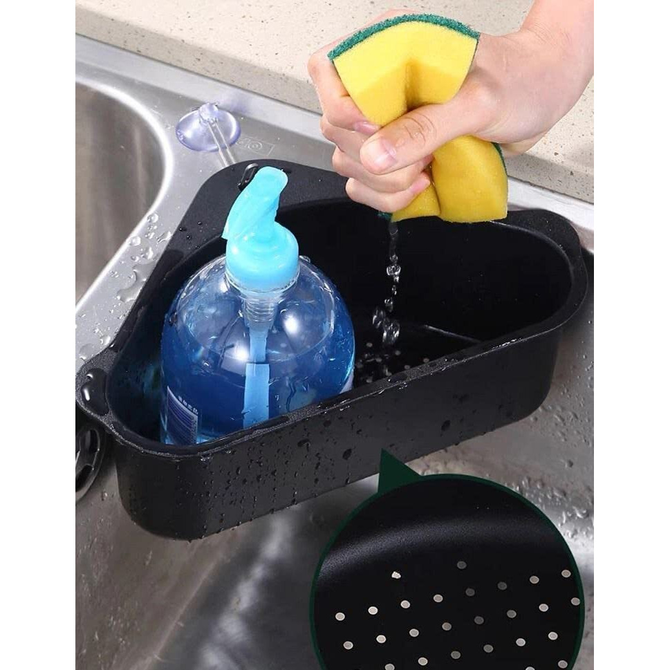 Hakku Sink Basket Strainer, No Drilling Triangular Multifunctional Drain Shelf Kitchen Sink Strainer Holder Multifunctional Box Organizer For Soap, Dishwashing, Sponge Etc (Min 2 Quantity, Black)