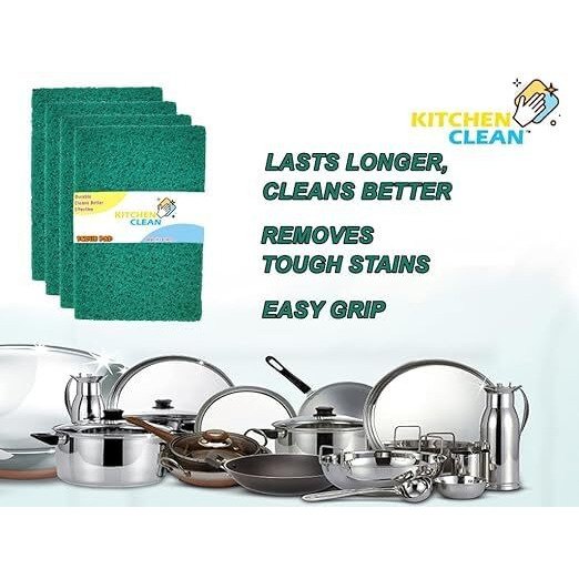Kitchen Clean  7 Pcs Scrub Pads | Dish Wash Juna Scrubber Clean Shine Brite Utensils Scrub Pads - Green, Pack Of 7 Pcs (Small 4Pcs + Large 3Pcs)